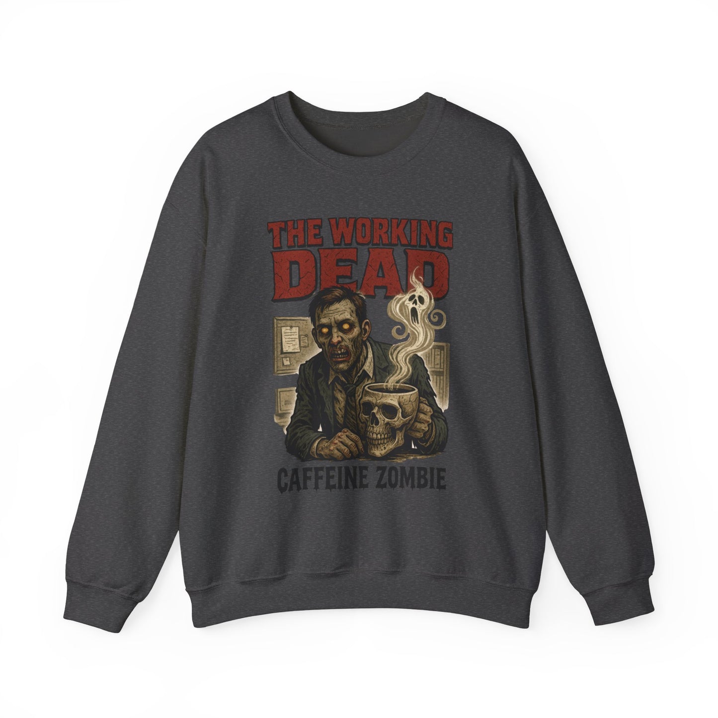 The Working Dead Men's Funny Zombie Sweatshirt, Office Humor Crewneck, Halloween Zombie Top, Coffee Zombie Sweatshirt