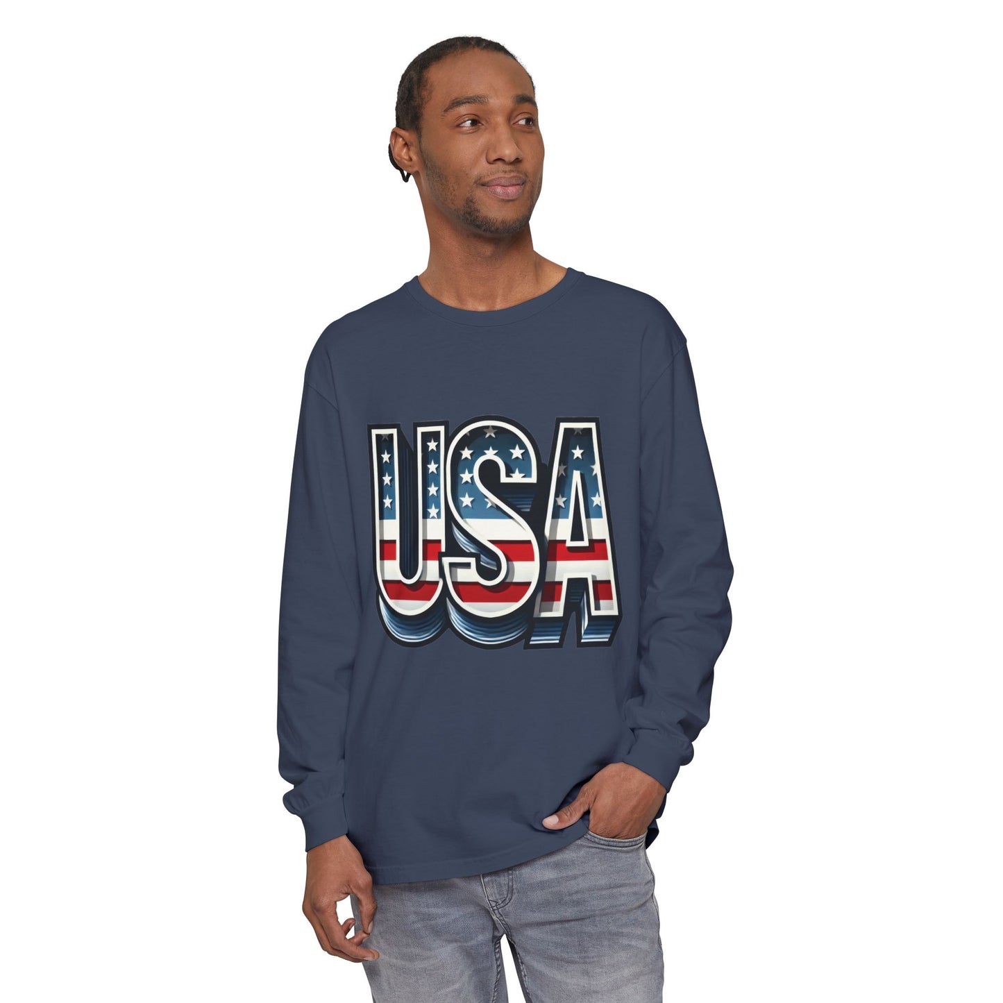 Patriotic Long Sleeve Unisex T-Shirt, USA Design, Unisex Tee for Independence Day, Memorial Day, Family Celebrations, Casual Wear
