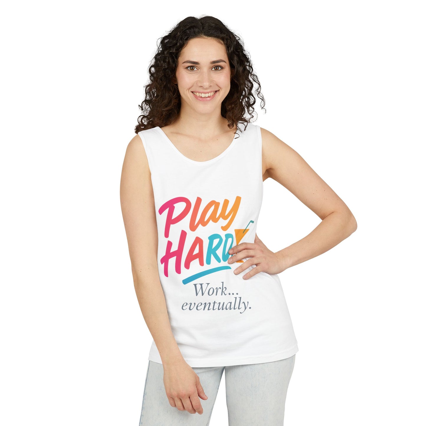 Play Hard Work Eventually Tank Top - Casual Summer Apparel, Womens Beachwear, Resort Wear, Gift for Friends, Vacation Essential