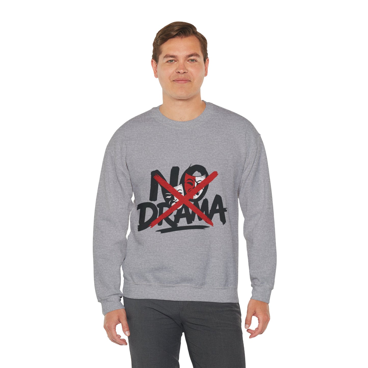 No Drama Mens Crewneck Sweatshirt, Casual Everyday Wear, Gift for Friends, Relaxed Vibes, Comfortable Fashion