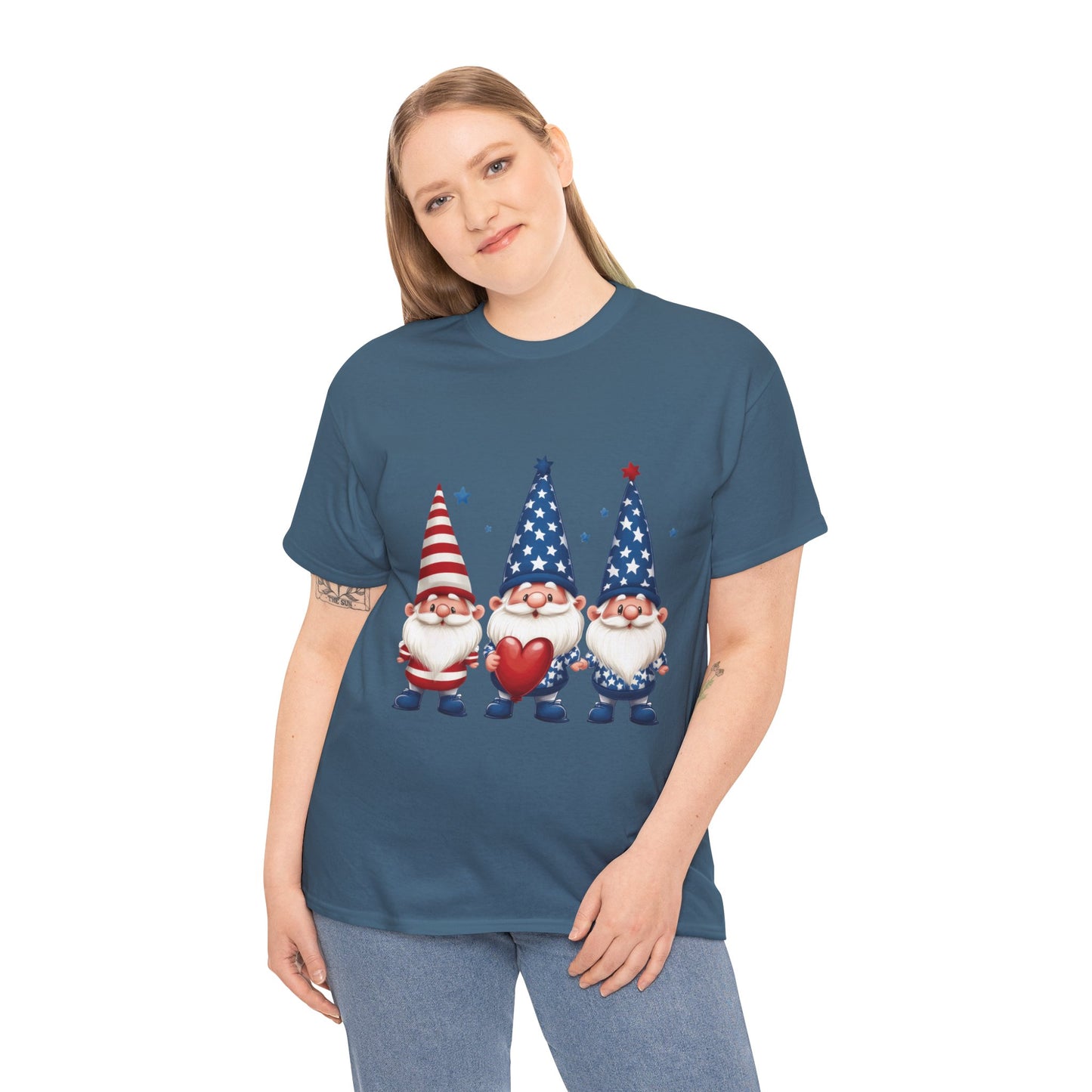Patriotic Gnome Unisex Heavy Cotton Tee - Cute Tee for Independence Day, Casual Wear, Gift for Gnome Lovers, Summer Style