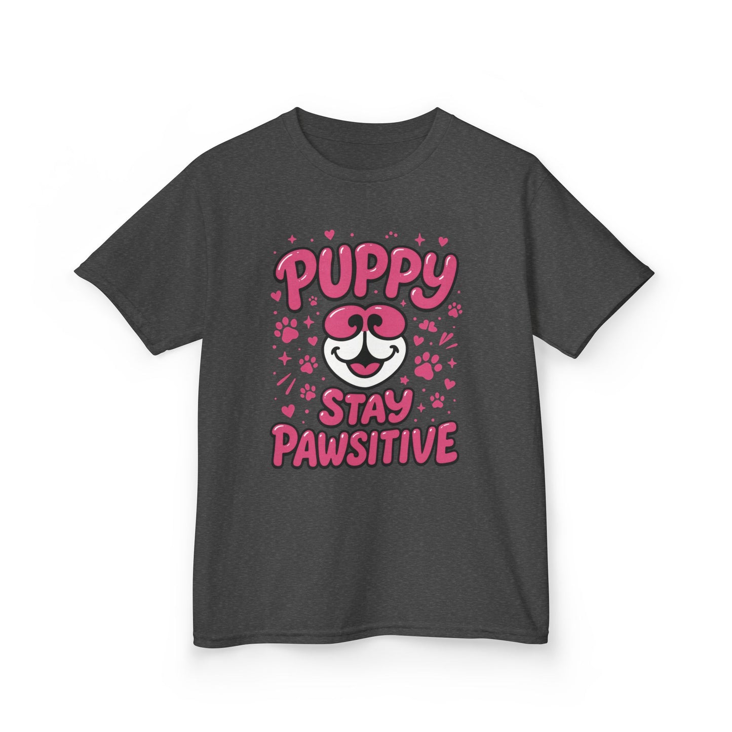 Puppy Stay Pawsitive Youth T-Shirt - Cute Positive Dog Shirt for Teens - Fun Puppy Paw Graphic Kids Tee, Kids Gift, Pet Lover Shirt