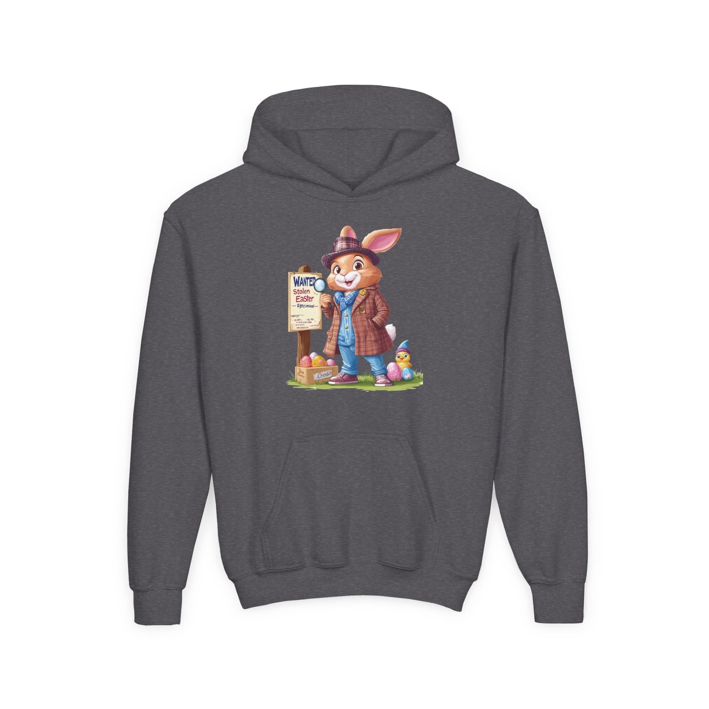 Detective Bunny Easter Hoodie for Kids - Fun Egg Hunt Youth Sweatshirt, Cute Spring Holiday Outfit, Cozy Hooded Gift for Boys & Girls