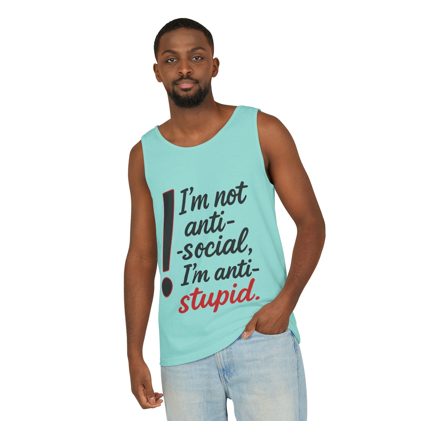 Snarky Anti-Social Mens Tank Top, Funny Summer Apparel, Mens Gift, Beachwear, Humorous Mens Tee, Graphic Tee for Introverts & Thinkers