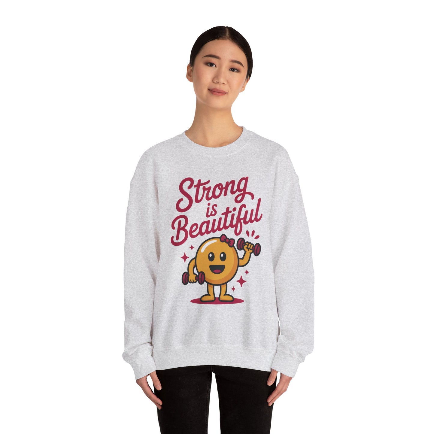 Strong is Beautiful Womens Crewneck Sweatshirt, Cute Fitness Graphic Pullover, Gym and Workout Motivation Sweater, Gift for Fitness Lovers