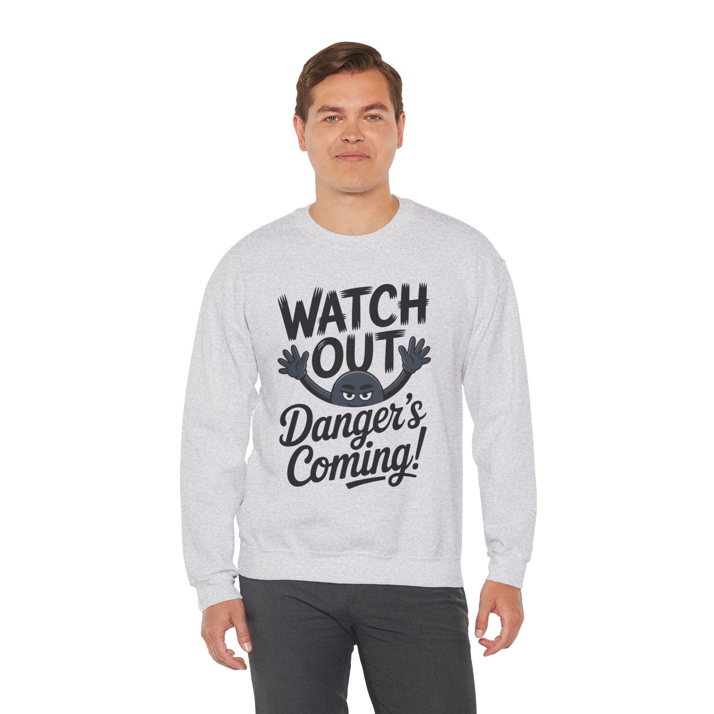 Mens Casual Crewneck Sweatshirt with Warning Message, Funny Gift for Friends, Cozy Layer for Everyone, Great for Halloween, Fall