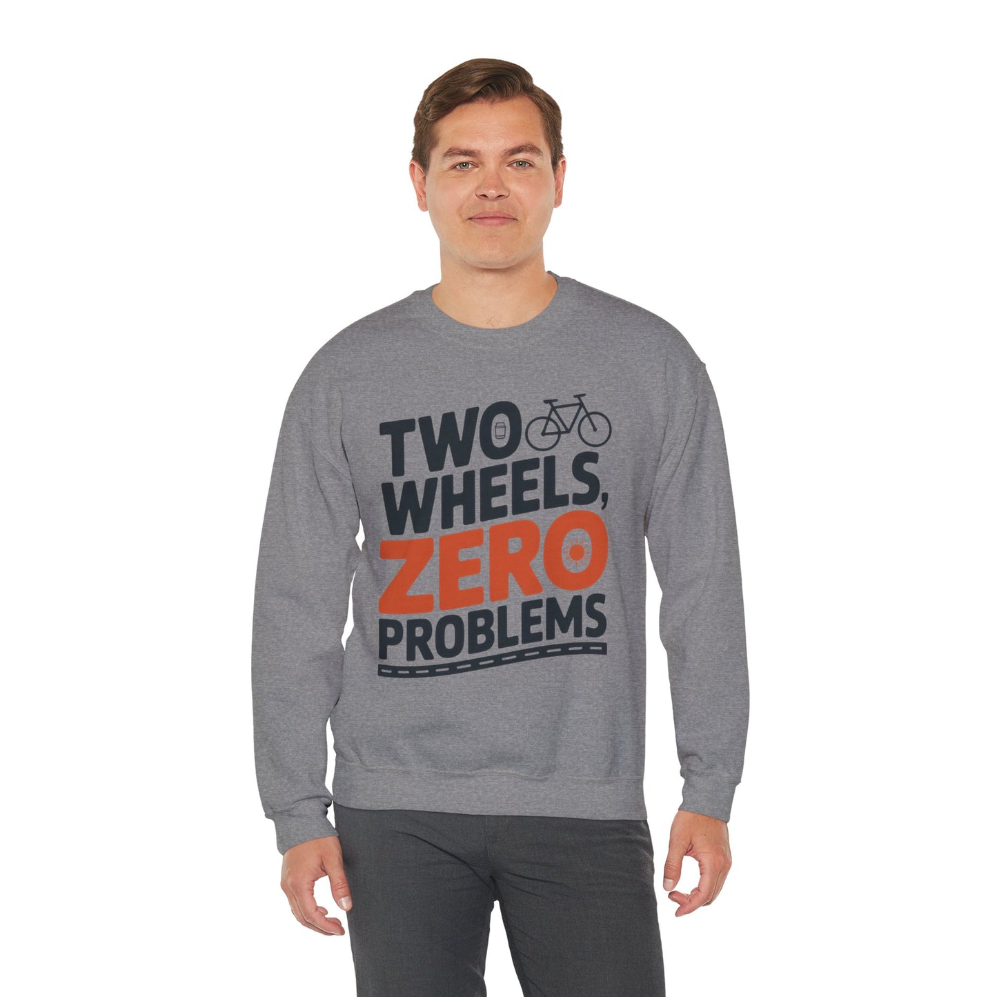 Men's Heavy Blend™ Crewneck Sweatshirt, Two Wheels Zero Problems Mens Casual Biker Sweatshirt, Gift for Cyclists