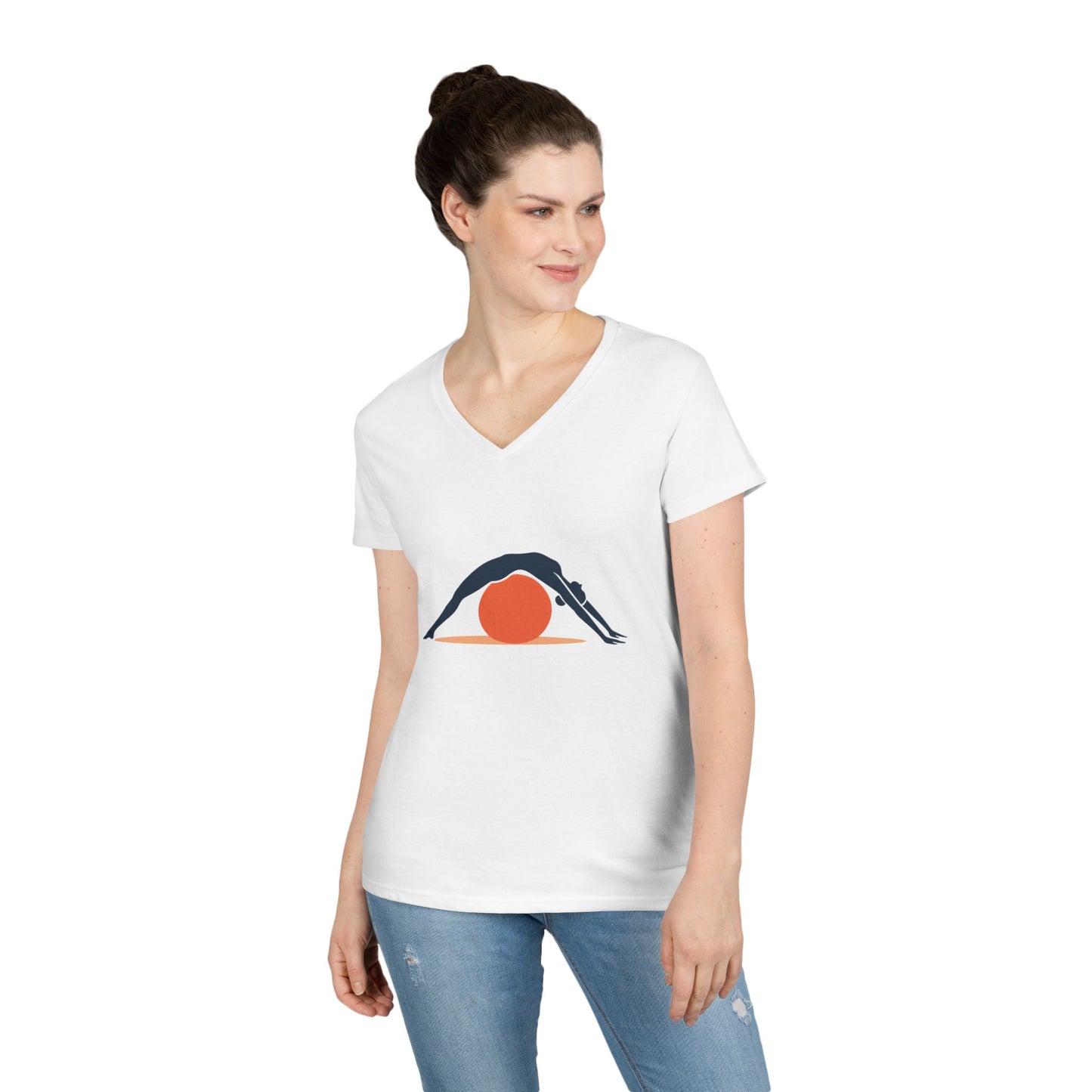 Ladies' V-Neck T-Shirt, Womens Pilates T-Shirt, Yoga Fitness Graphic Tee, Workout Gym Activewear Top