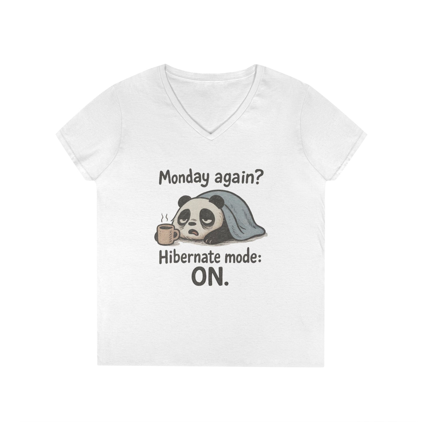 Panda V-Neck T-Shirt - Perfect for Lazy Days, Hibernation Mode, Casual Wear, Gift for Her, Weekend Comfort Clothing, Monday Syndrome