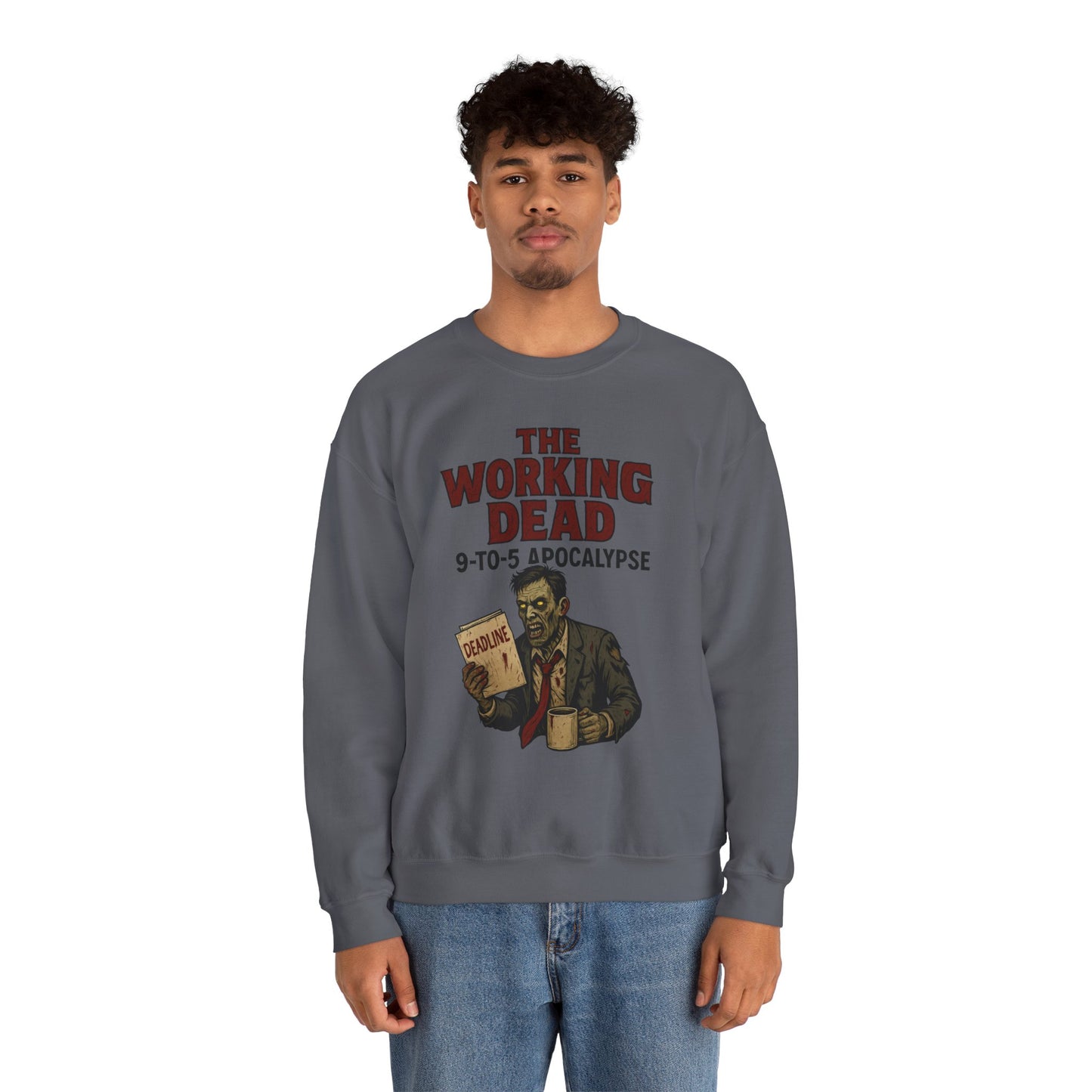 Men's The Working Dead 9-to-5 Apocalypse Sweatshirt, Funny Office Zombie Horror Pullover, Halloween Zombie Work Top