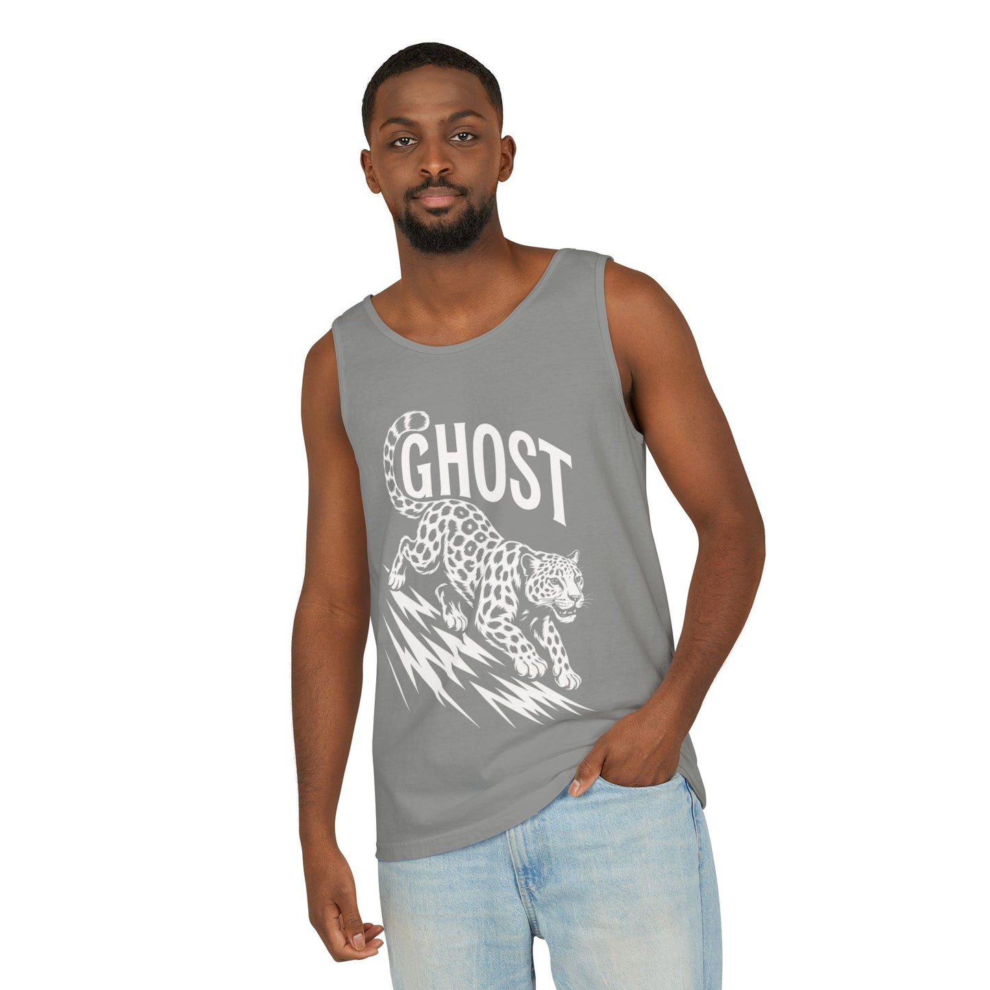 Ghost Leopard Mens Tank Top, Cool Graphic Shirt for Summer, Beach Days, Festivals, Gifts, Casual Wear
