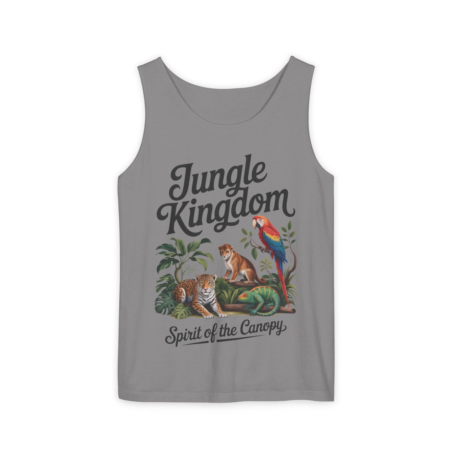 Jungle Kingdom Tank Top, Womens Garment-Dyed Sleeveless Shirt, Spirit of the Canopy Tee, Summer Outfit, Eco-Friendly Casual Wear