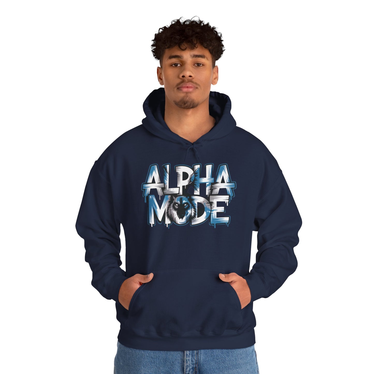Mens Heavy Blend™ Hooded Sweatshirt, Alpha Mode Wolf Hoodie Mens Bold Streetwear