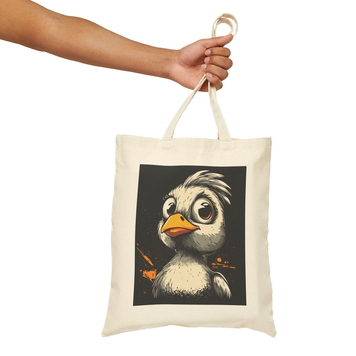 Cool Cartoon Bird Tote Bag, Funny Grumpy Duck Character Street Art Style, Bold Graphic Animal Print Canvas Bag, Cute Bird Art