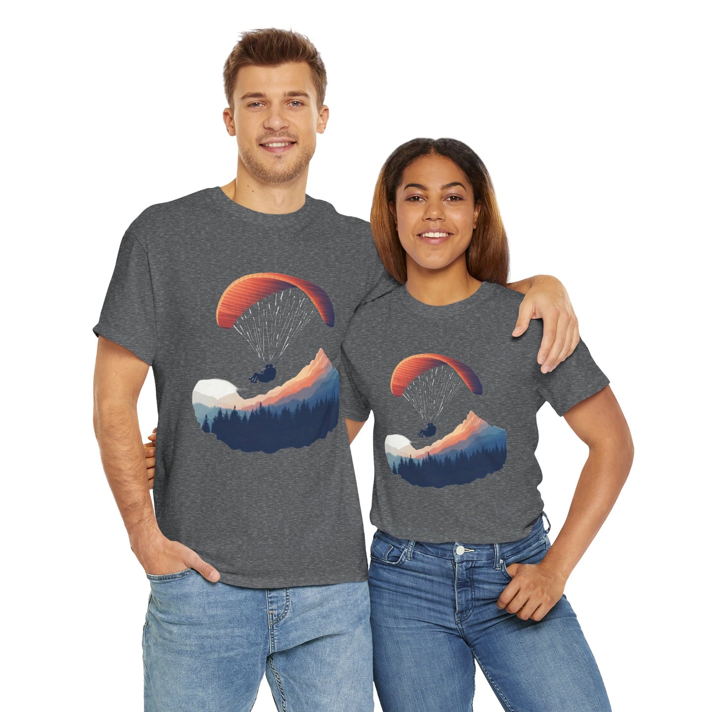 Paragliding Adventure T-Shirt, Mountain Landscape Tee, Nature Travel Lover Shirt, Outdoor Hiking Gift, Unisex Heavy Cotton Tee