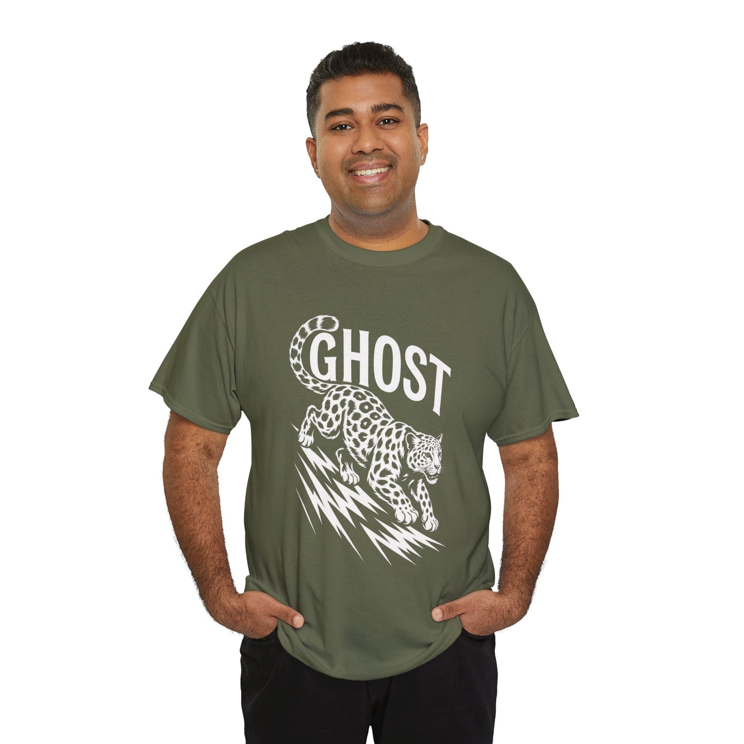 Ghost Leopard Graphic Tee, Mens T-Shirt, Casual Wear, Animal Print Top, Gift for Cat Lovers, Halloween Outfit