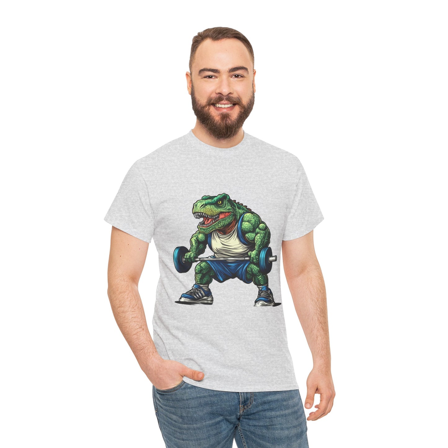 Dino Gym Tee, Muscle T-Rex Gym T-Shirt, Funny Men's Heavy Cotton T-Shirt,Fitness Gift for Gym Lovers, Cute Dinosaur Tee