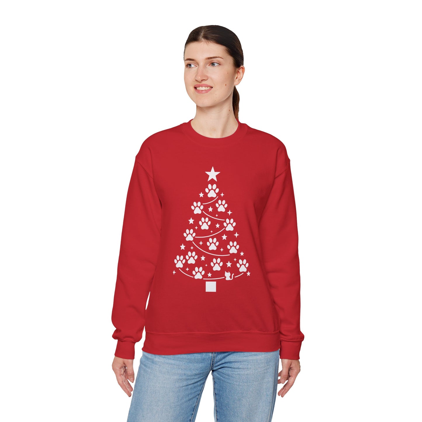 Paw Christmas Tree Women's Sweatshirt, Pet Lover Holiday Sweater