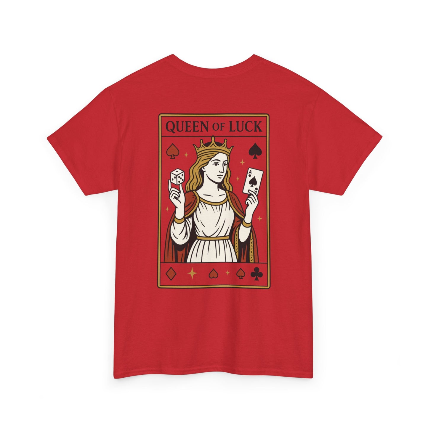 Queen of Luck Front & Back Print unisex T-Shirt, Roll the Dice Tee for Men, Vintage Gambling Shirt, Casino Gift, Poker Gift, Card Games Gift