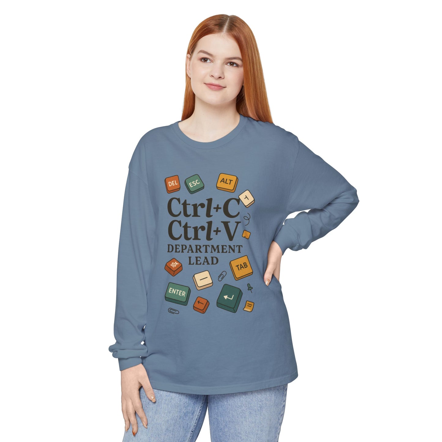Graphic Long Sleeve Tee, Ctrl+C Ctrl+V Department Lead, Funny Office Humor Shirt, Programmer Gift, Tech Nerd Tee, IT Department Apparel