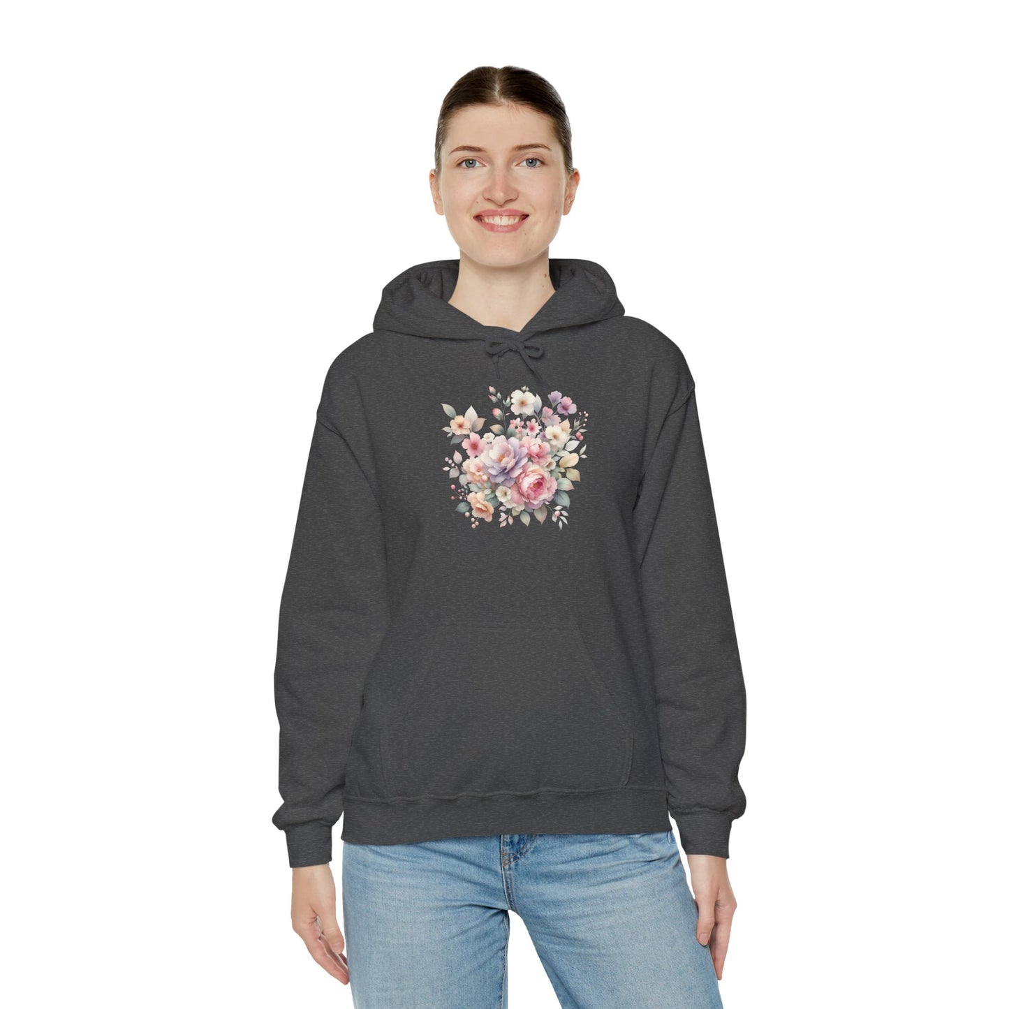 Floral Comfort Hoodie, Cozy Sweatshirt for Women, Spring Fashion, Gift for Her, Casual Everyday Wear, Soft Pastel Flower Print Sweatshirt
