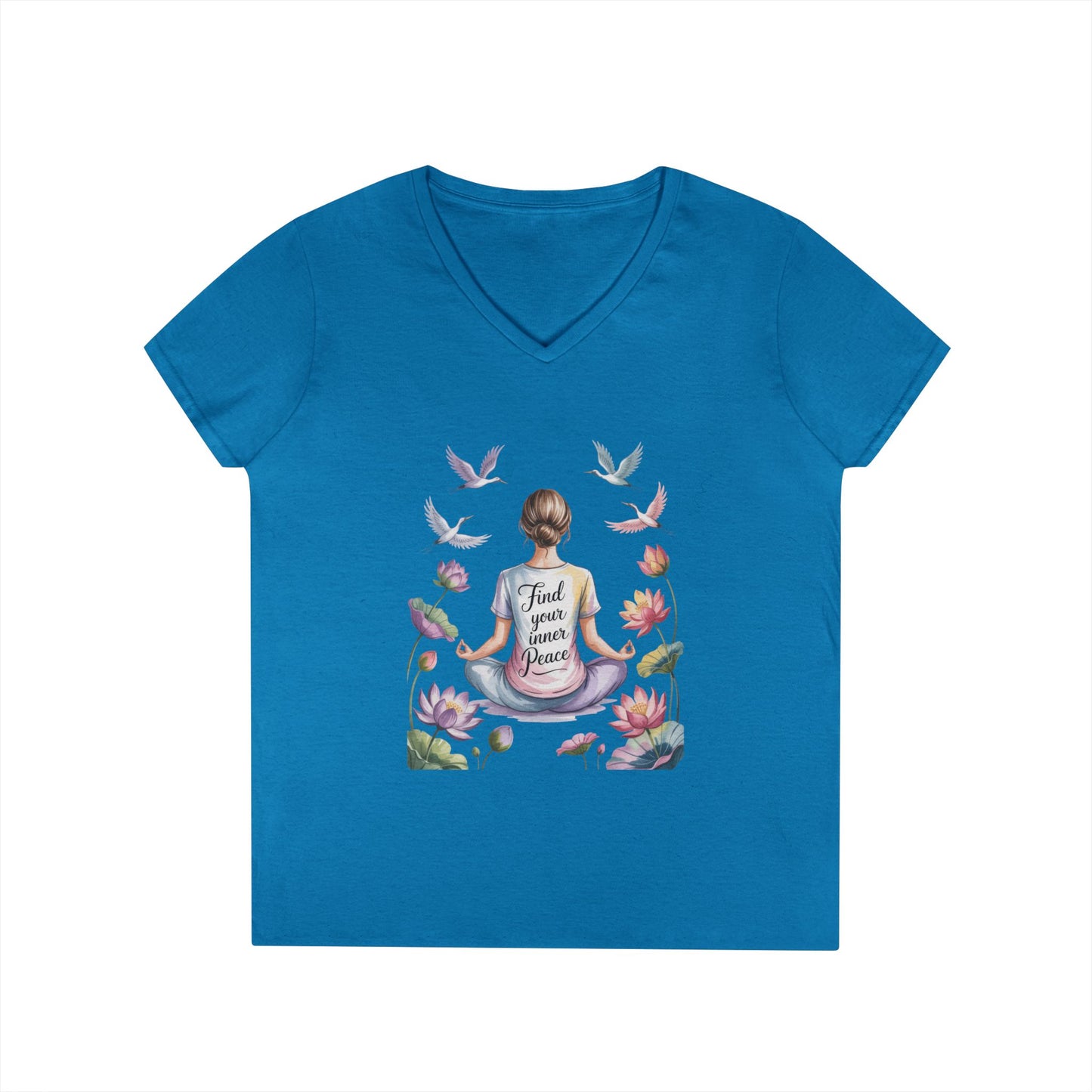 Mindful V-Neck T-Shirt, Inspirational Tee, Yoga Shirt, Self-Care Apparel, Gift for Her, Casual Wear, Find Your Inner Peace