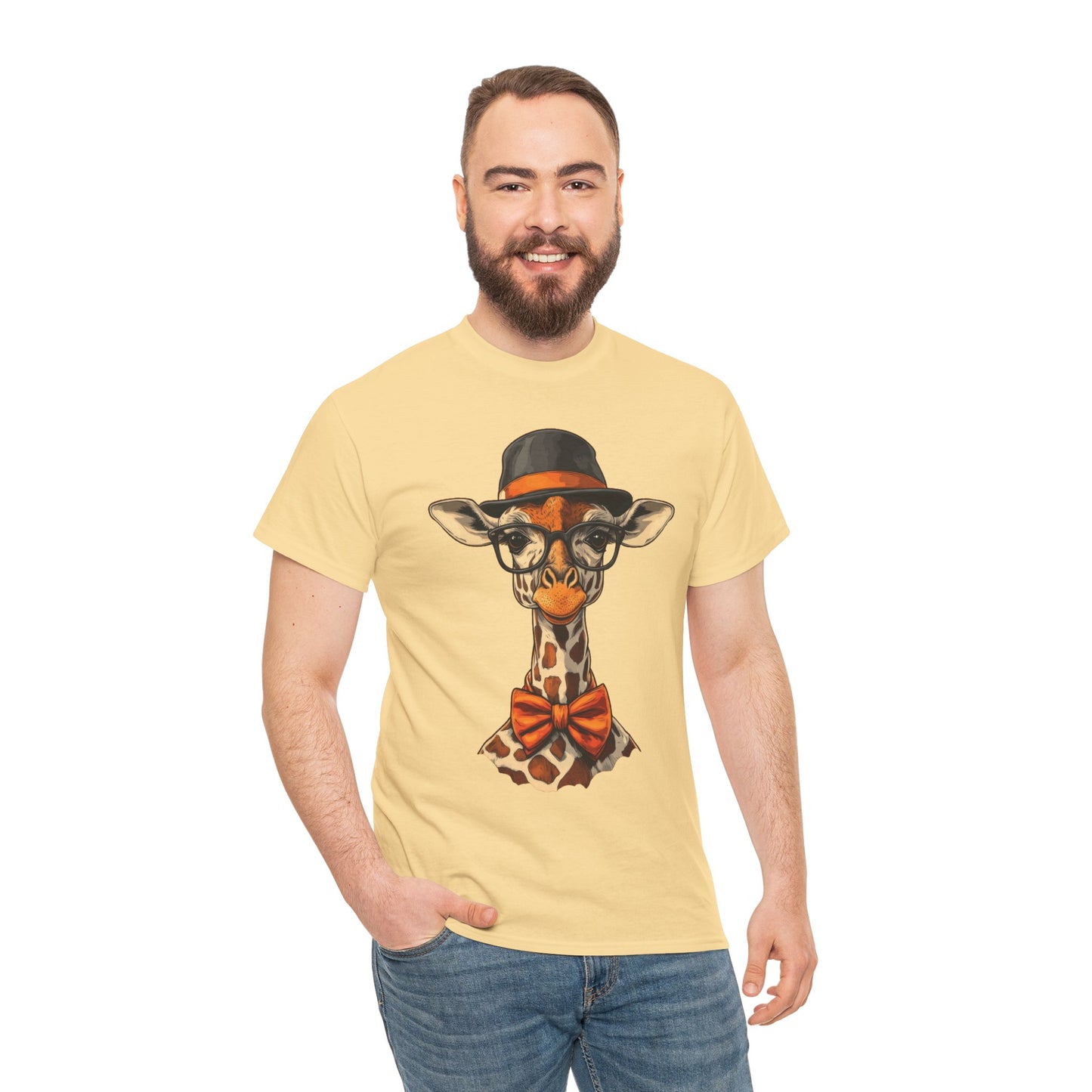 Hipster Giraffe T-Shirt with Hat and Glasses, Whimsical Giraffe Tee, Fun Gift, Cute Graphic Shirt, Unisex Heavy Cotton Tee