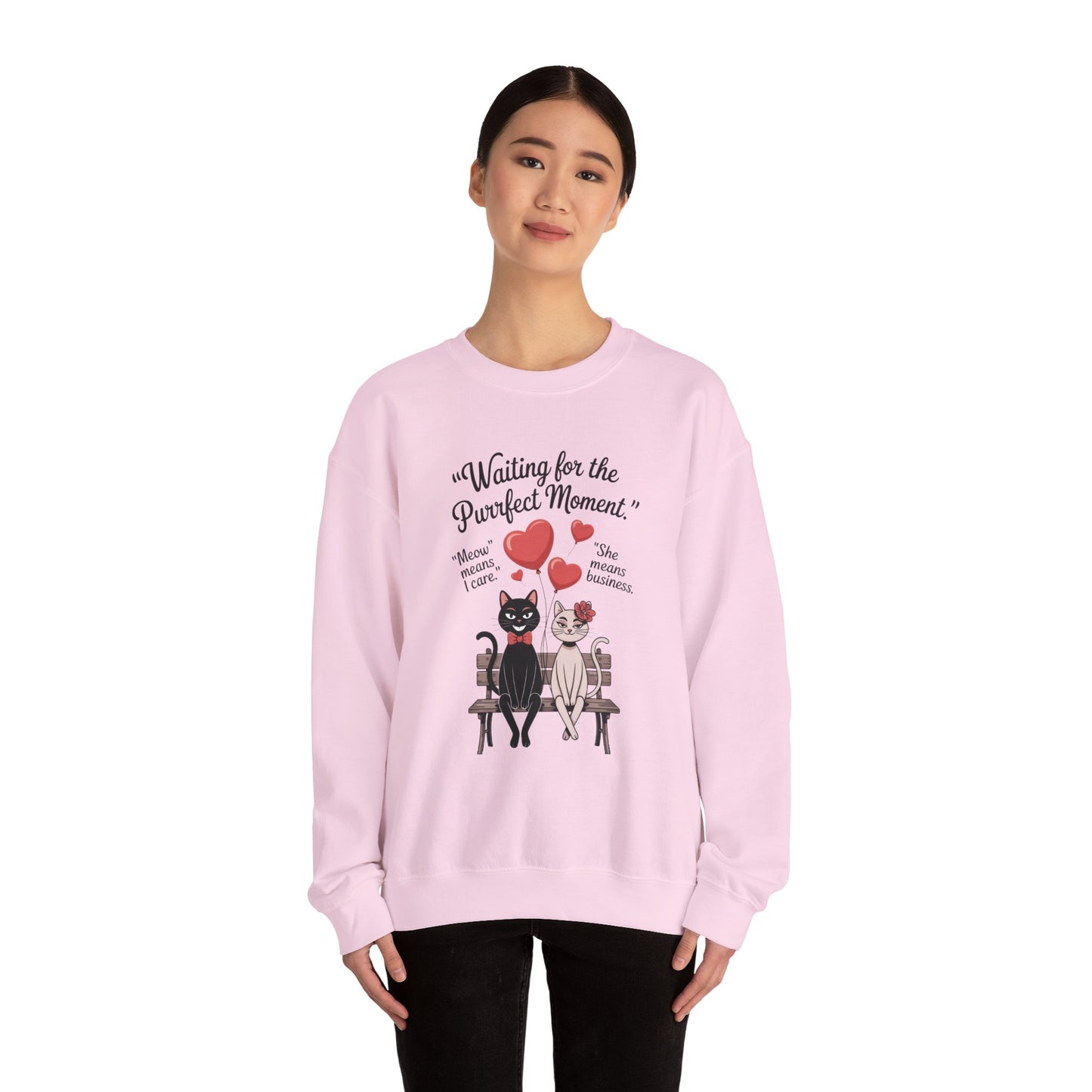 Cute Cat Lovers Womens Sweatshirt, Cozy Gift for Pet Owners, Perfect for Valentine's Day, Animal Lover Apparel, Relaxed Love Sweatshirt