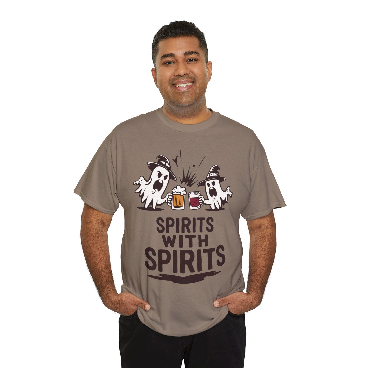 Spirits With Spirits Men's T-Shirt, Funny Ghost Drinking Halloween Party Graphic Tee