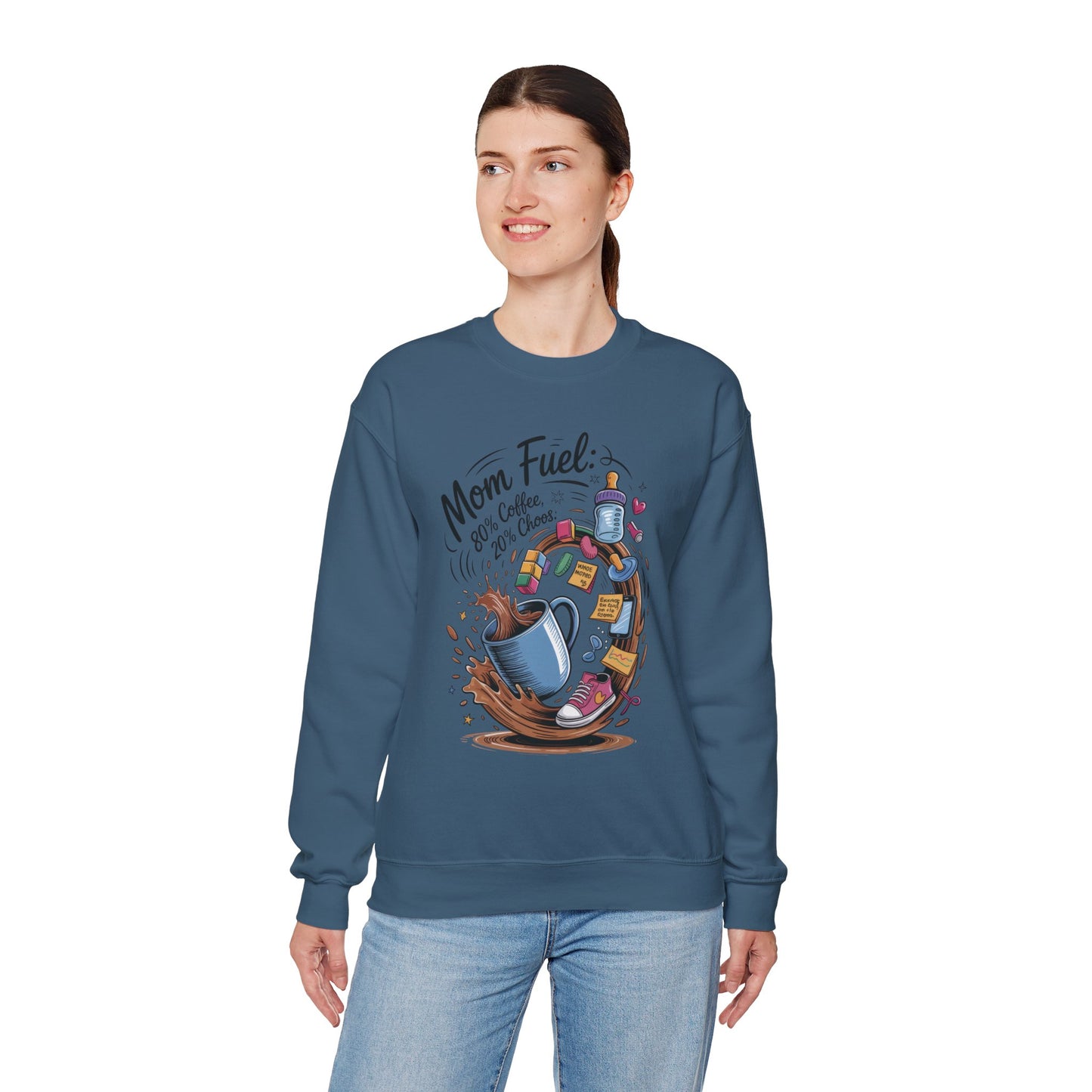 Mom Fuel Unisex Crewneck Sweatshirt, Perfect for Coffee Lovers, Gifts for Moms, Cozy Casual Wear, Funny Graphic Sweatshirt, Mother's Day