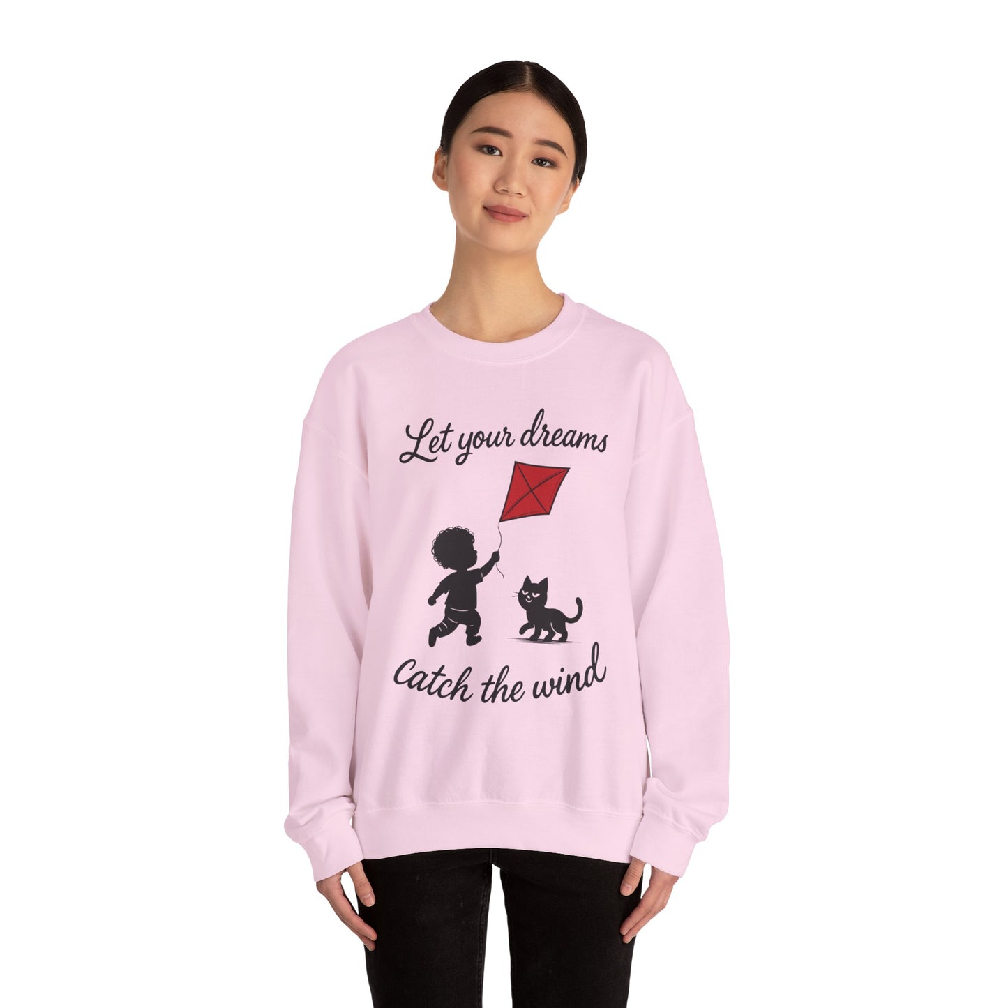 Dream Big Womens Crewneck Sweatshirt, Inspirational Gift, Cozy Lounge Wear, Cat Lover's Apparel, Kid's Motivation Sweatshirt
