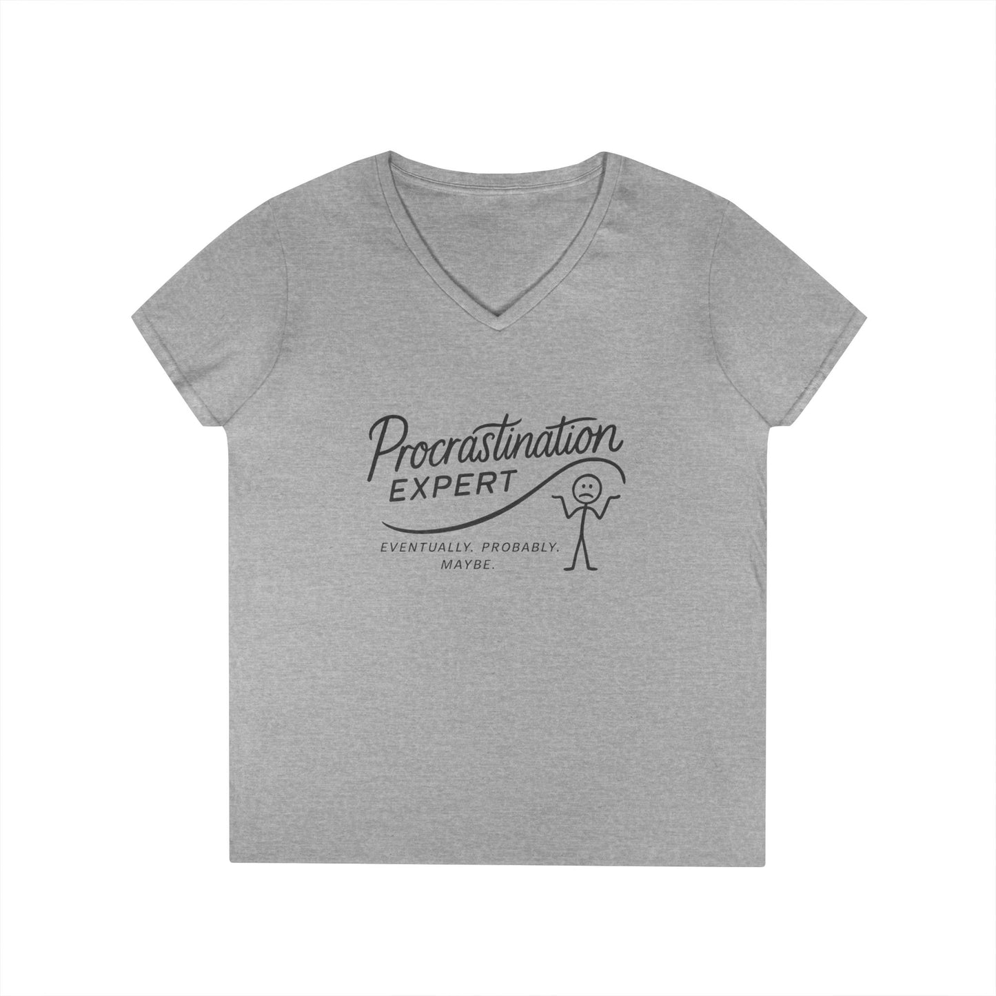 Procrastination Expert V-Neck T-Shirt, Funny Gift for Students, Lazy Days, Work from Home, Relaxing Apparel, Humor Shirt