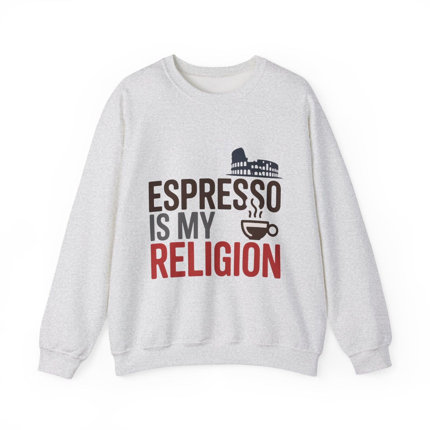 Mens Heavy Blend™ Crewneck Sweatshirt, Espresso Is My Religion Coffee Rome Mens Sweatshirt, Barista Gift, Coffee Lover Gift