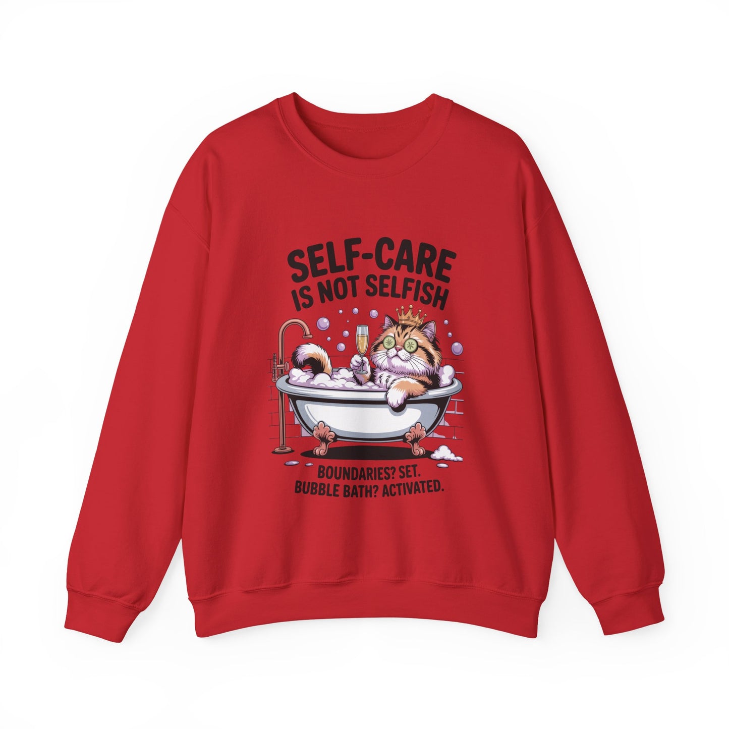 Womens Crewneck Sweatshirt, Self-Care Cat Shirt, Funny Cat Tee, Relaxing Kitty Graphic, Self Care Is Not Selfish Womens Sweatshirt