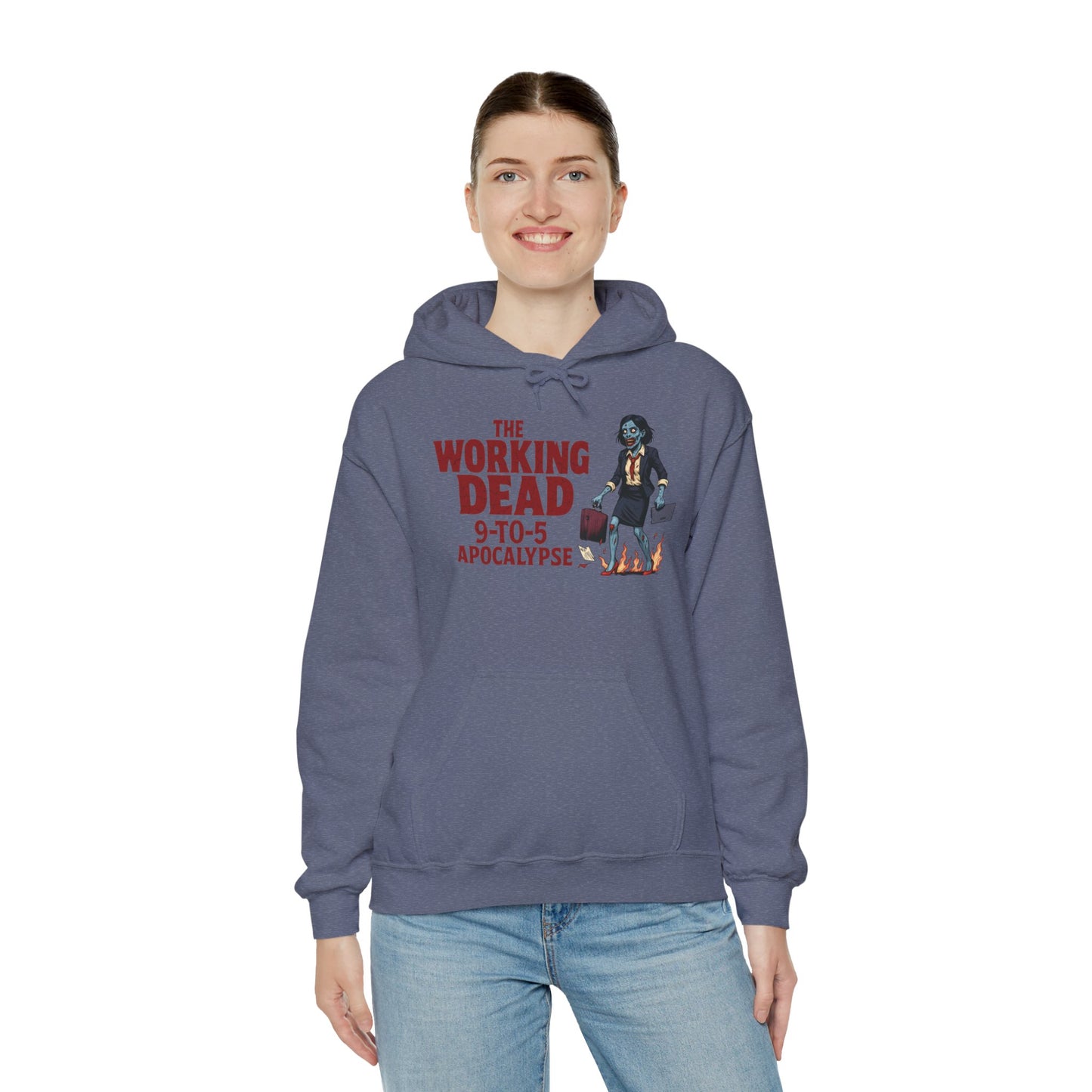 The Working Dead 9-to-5 Apocalypse Hoodie, Women's Horror Office Zombie Sweatshirt, Halloween Zombie Top, Halloween Work Top