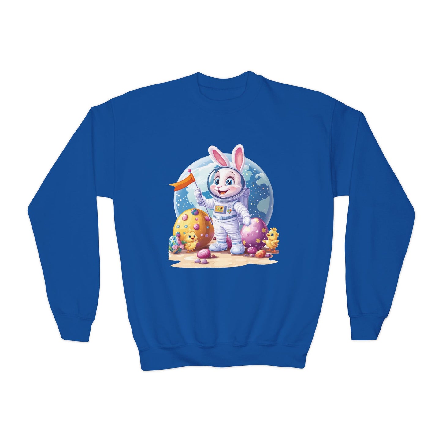 Astronaut Easter Bunny Youth Sweatshirt, Space Bunny Galaxy Crewneck for Kids, Cute Space Easter Gift for Boys & Girls, Fun Space Themed