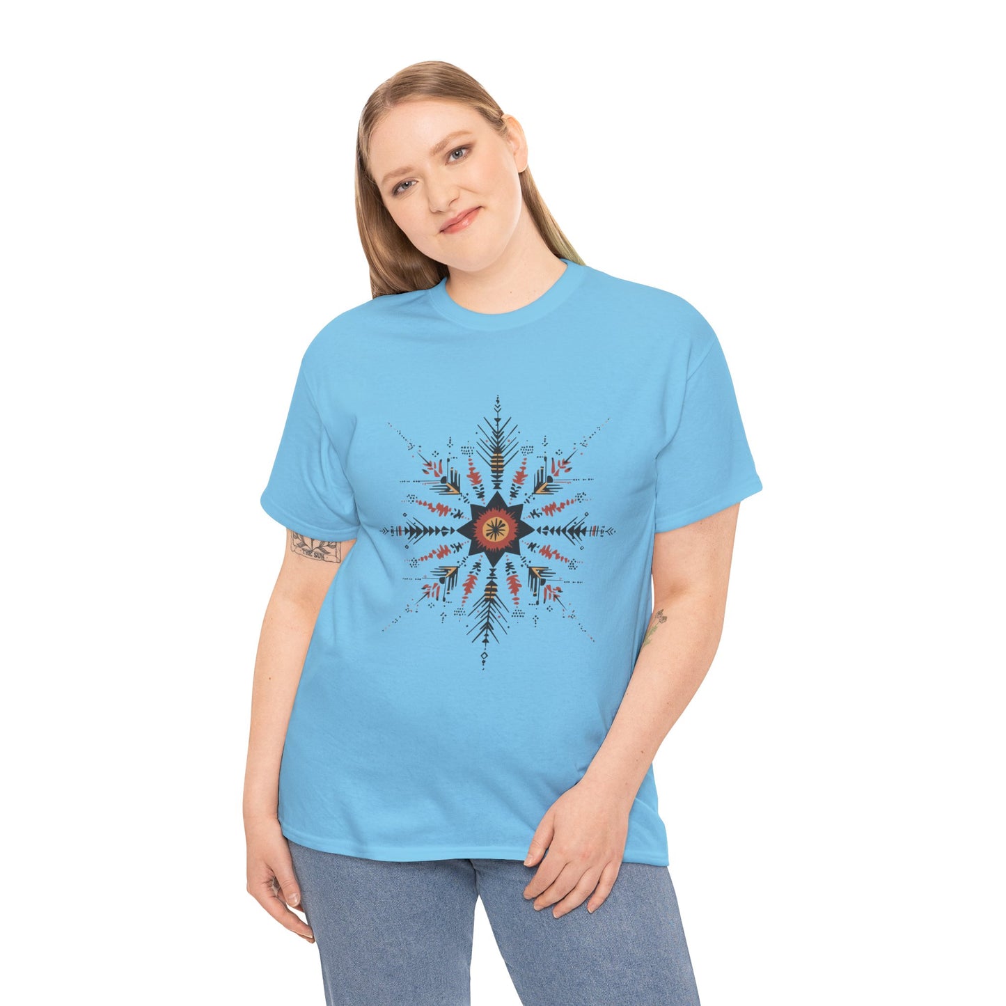 Boho Tribal Mandala Star Women's Cotton Tee, Ethnic Geometric Graphic T-Shirt, Festival Bohemian Style Gift, Bohemian Graphic Tee