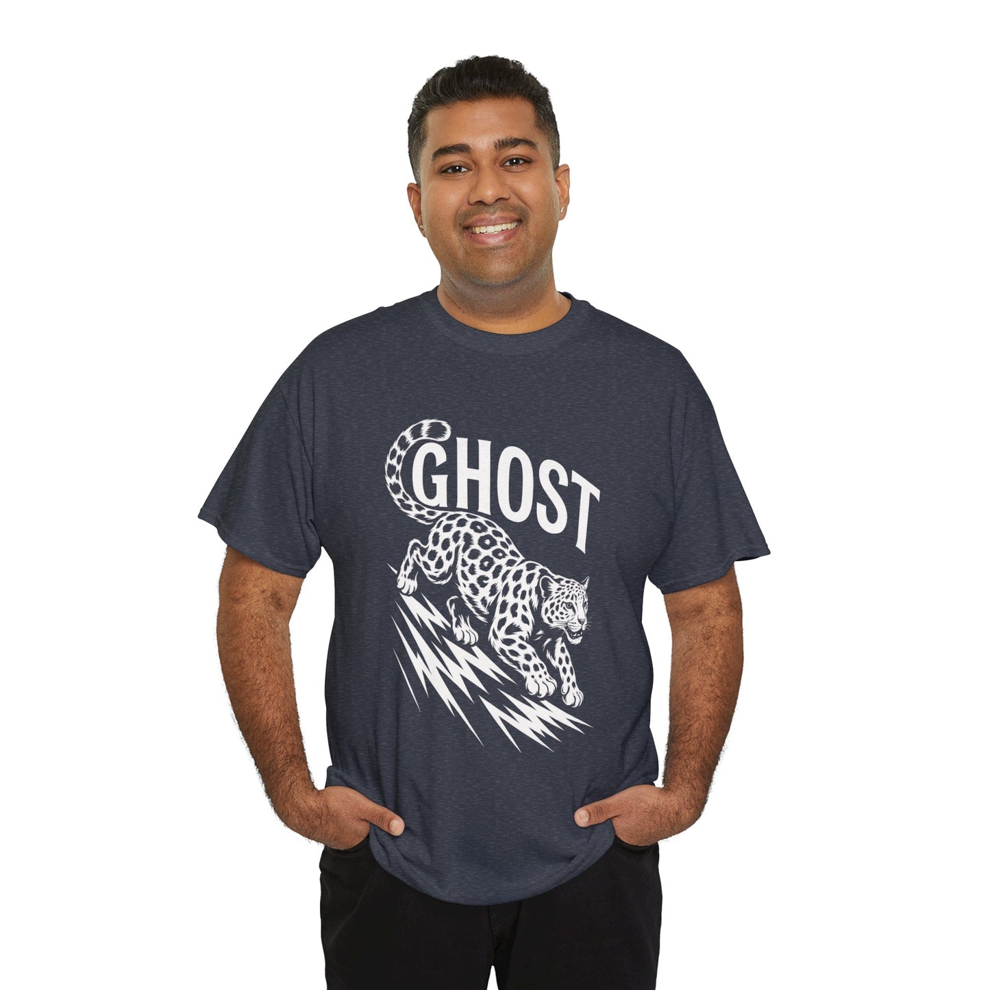 Ghost Leopard Graphic Tee, Mens T-Shirt, Casual Wear, Animal Print Top, Gift for Cat Lovers, Halloween Outfit