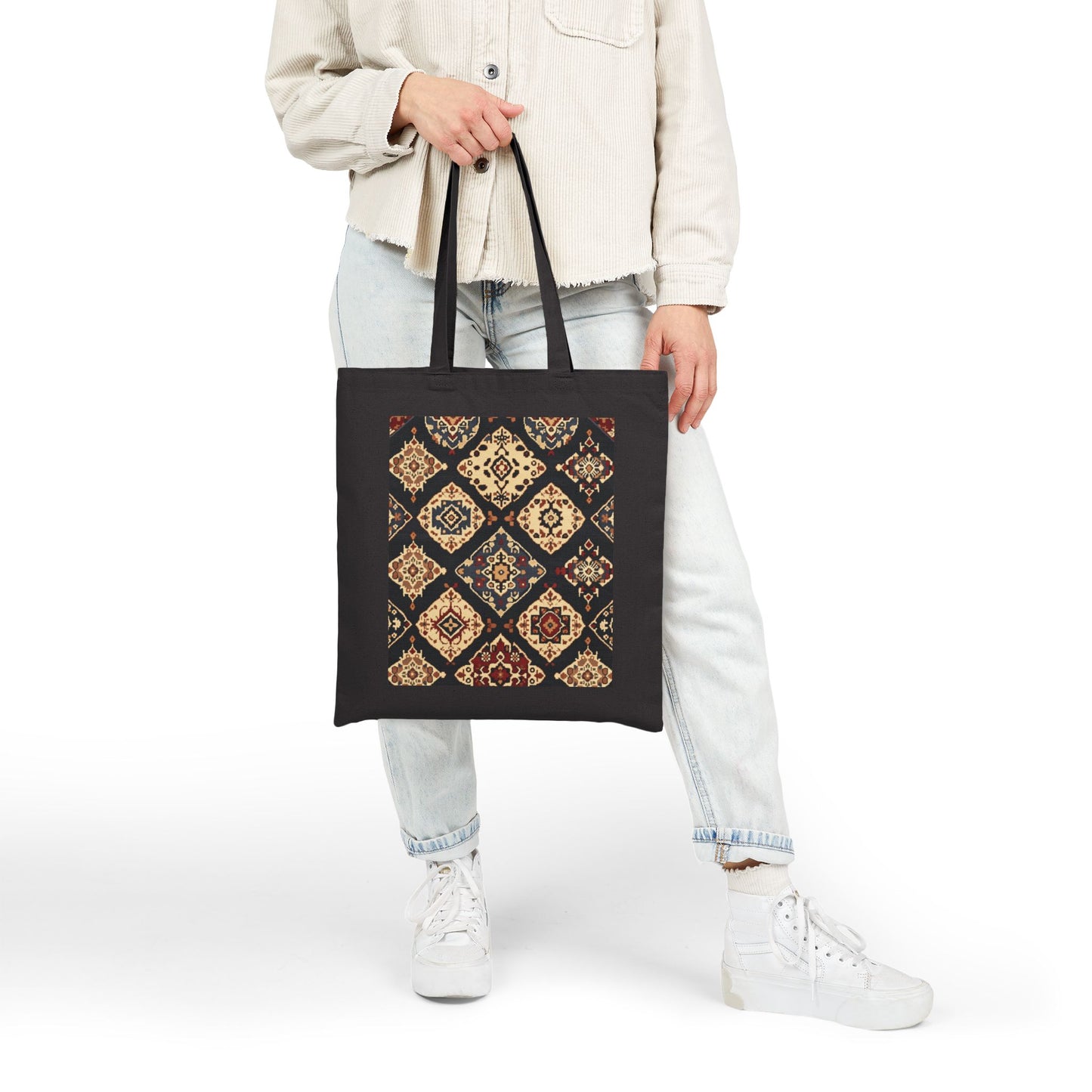 Bohemian Pattern Cotton Canvas Tote Bag, Eco-Friendly Shopping Bag, Art Tote, Beach Bag, Gift for Her, Market Tote