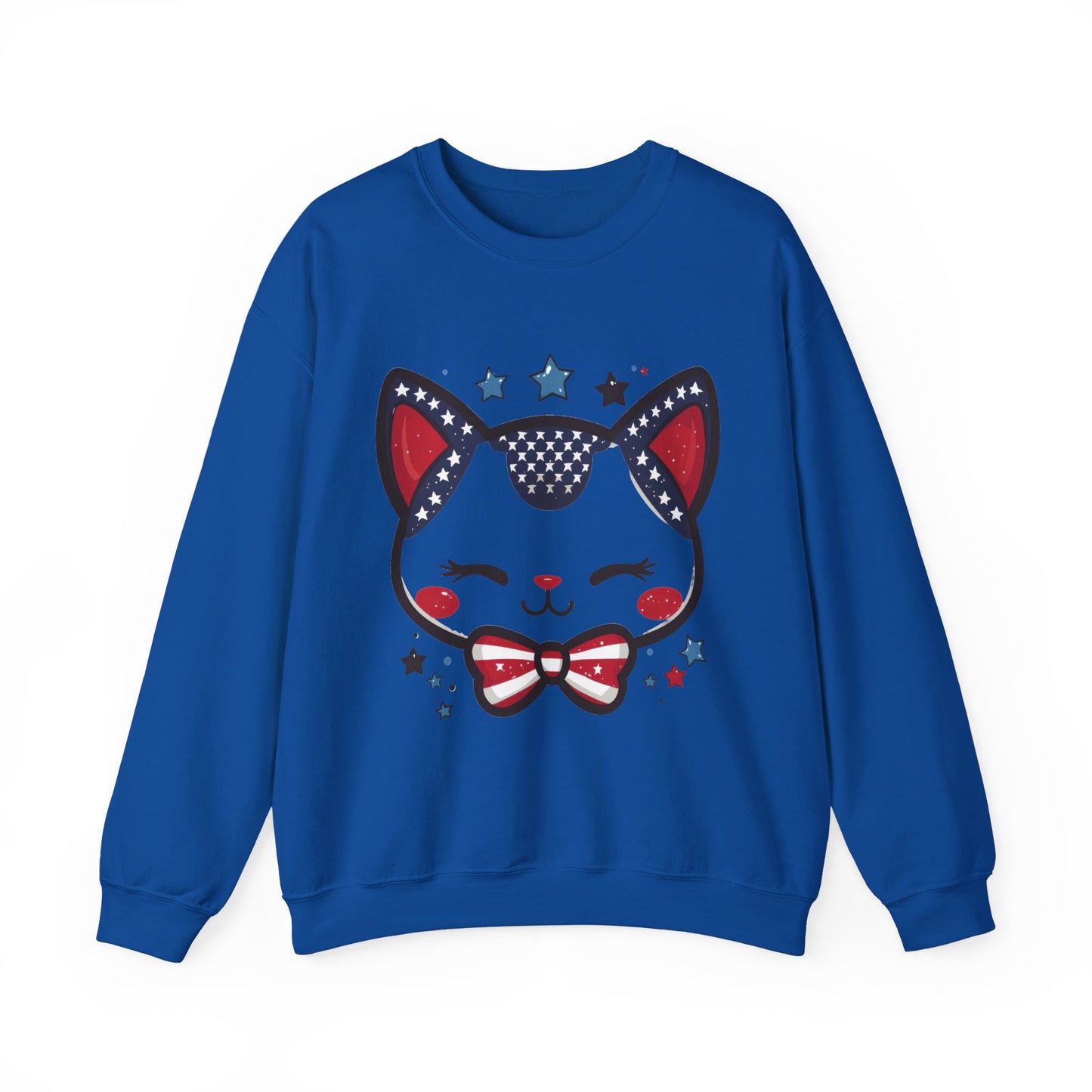 Cute Patriotic Cat Graphic Sweatshirt, Cozy Women's Crewneck, Cat Lover Gift, Fourth of July, Perfect for Holidays and Celebrations