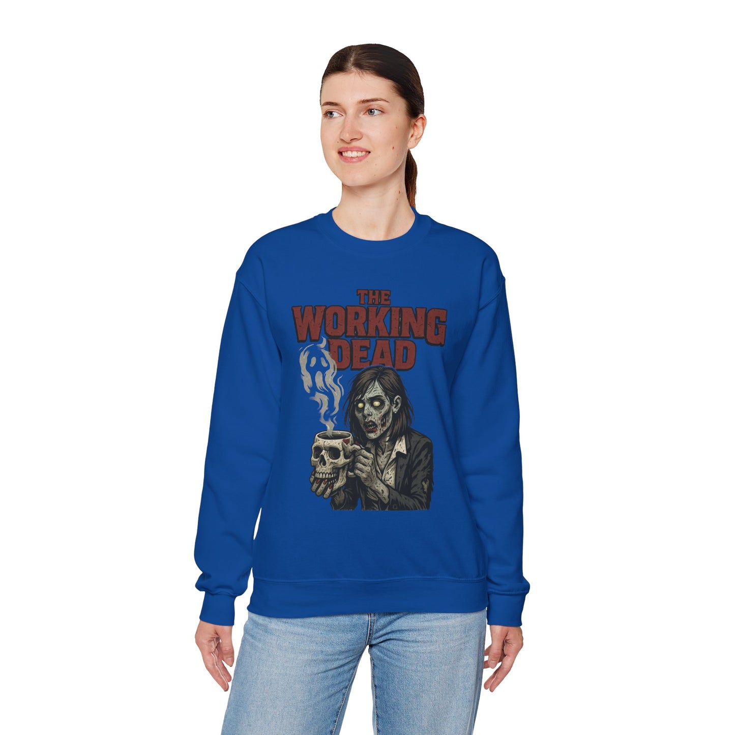 The Working Dead Women's Zombie Sweatshirt, Halloween Zombie Top, Work Humor Sweatshirt, Women's Heavy Blend™ Crewneck Sweatshirt