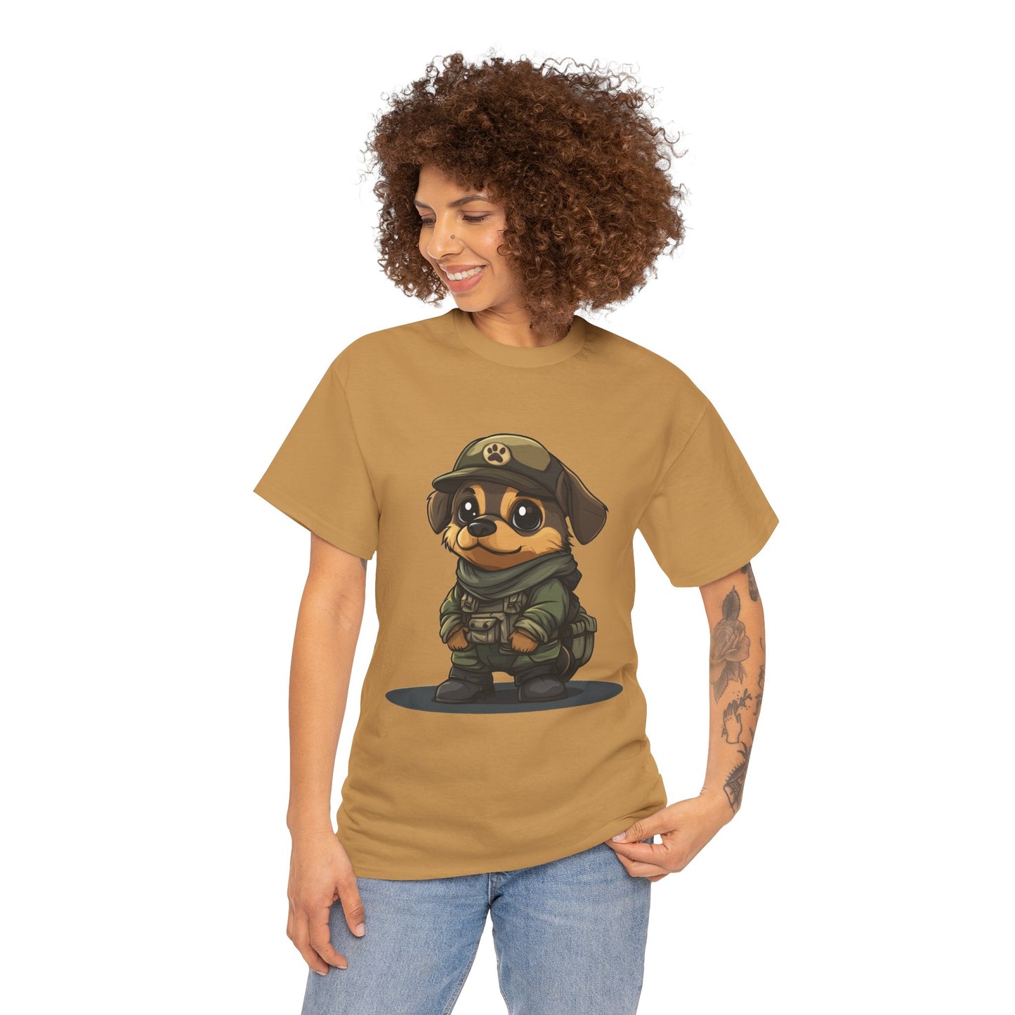 Funny Dog Soldier Tee, Cute Military Dog Cartoon Unisex Heavy Cotton Tee , Pet Lover Gift, Gift for Dog Owners, Gift for Army Fans