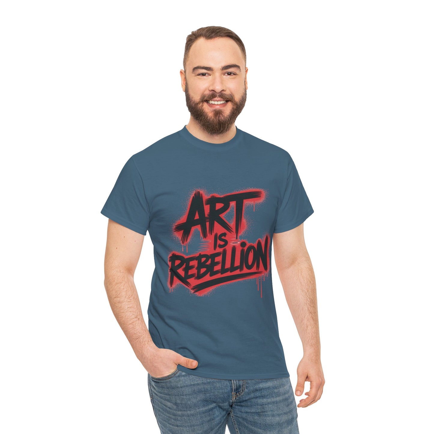 Men's Heavy Cotton Tee, Art Is Rebellion Men's T-Shirt, Graffiti Street Art Graphic Tee, Urban Skate Punk Style Shirt