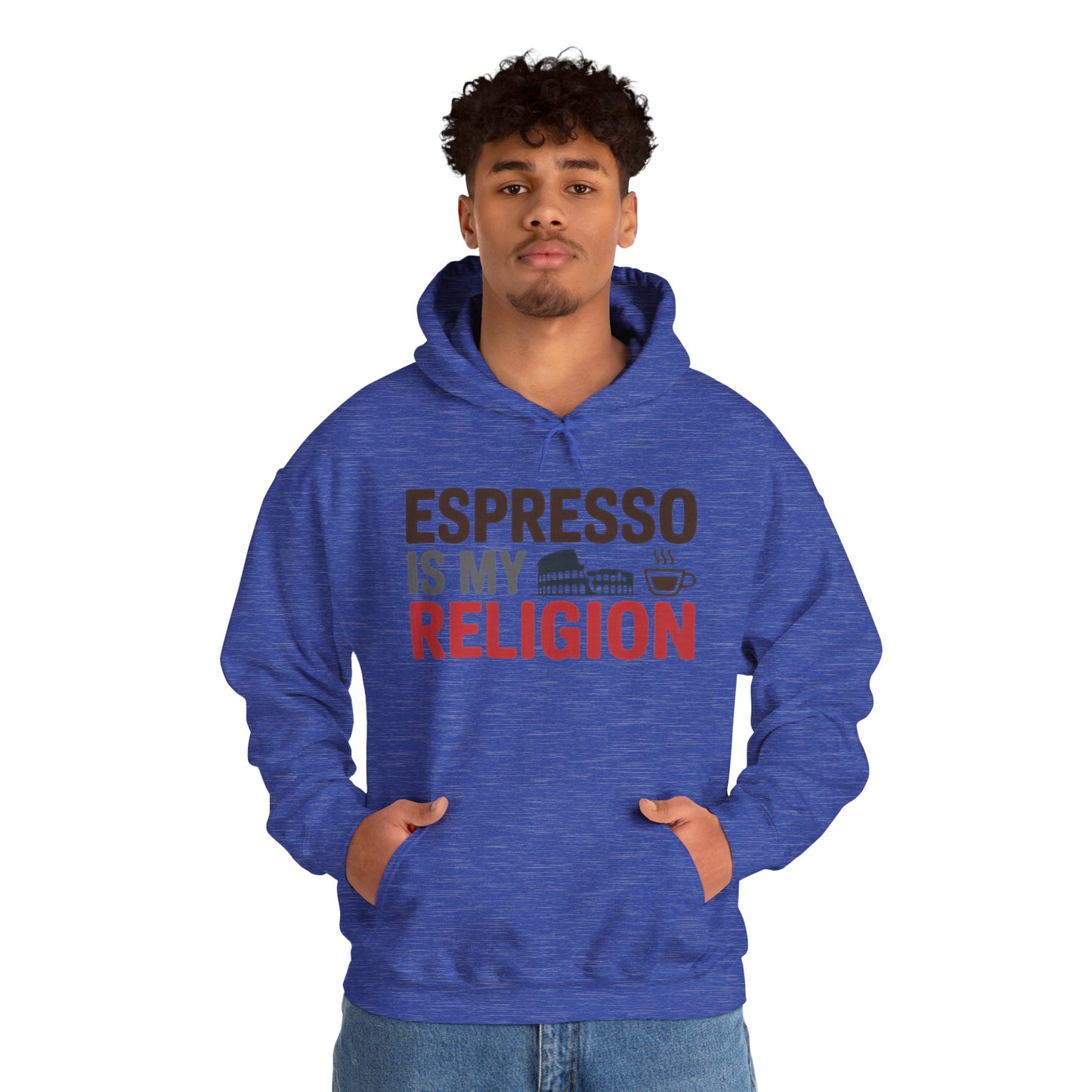 Mens Heavy Blend™ Hooded Sweatshirt, Espresso Is My Religion Coffee Rome Mens Hoodie
