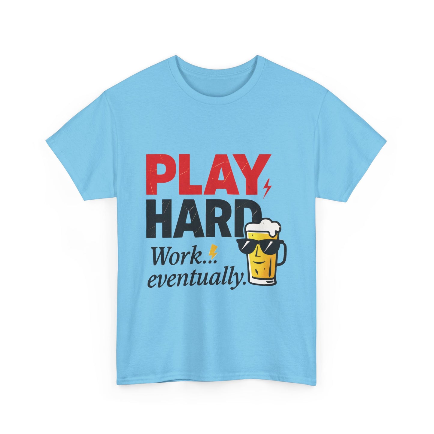 Play Hard Mens Heavy Cotton Tee, Perfect for Beer Lovers, Casual Hangouts, Parties, Gifts, and Relaxed Days
