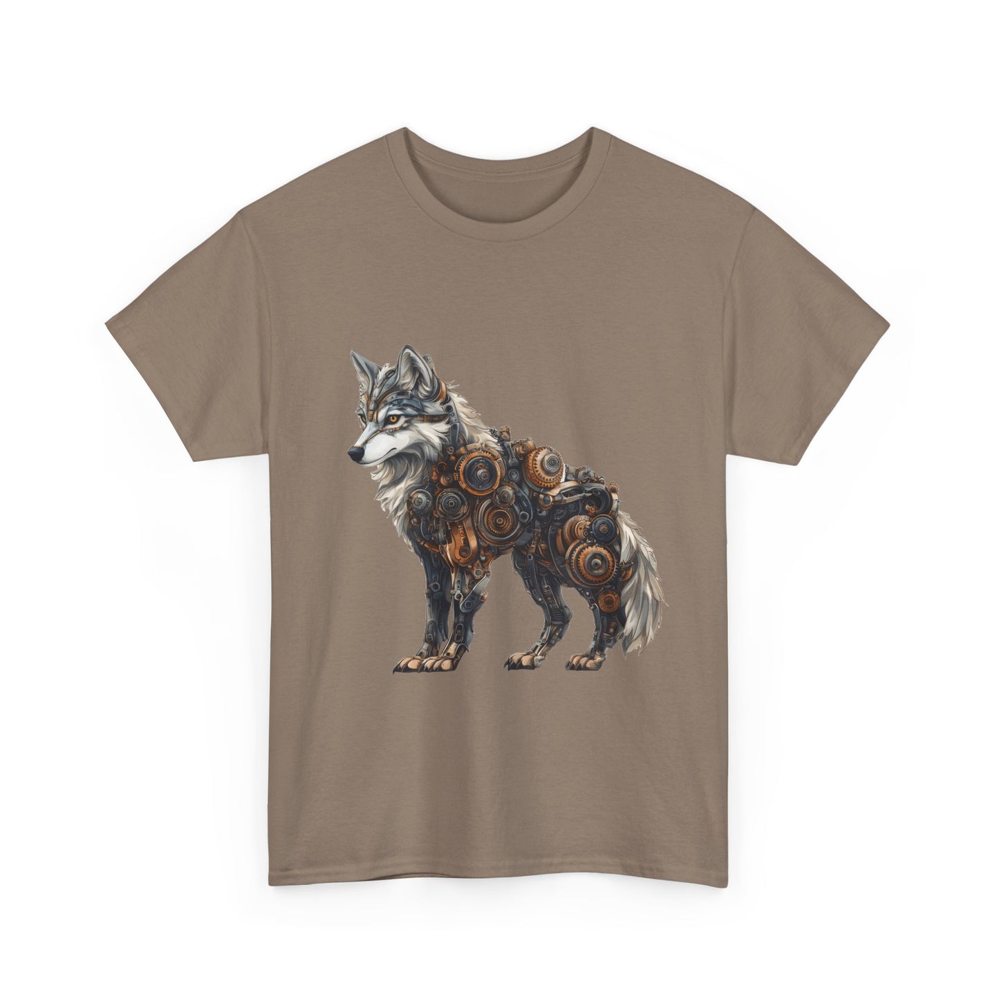 Steampunk Wolf Tee, Mechanical Wolf T-Shirt, Unisex Heavy Cotton Shirt, Graphic T-Shirt, Unique Design,Futuristic Animal Lover Gift Shirt