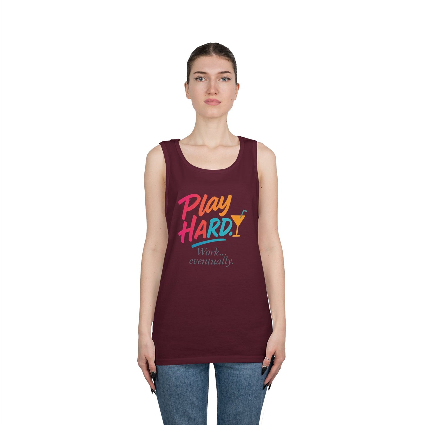 Play Hard, Work Eventually Tank Top, Womens Cotton Tank, Summer Apparel, Casual Wear, Gift for Him/Her, Beach Ready