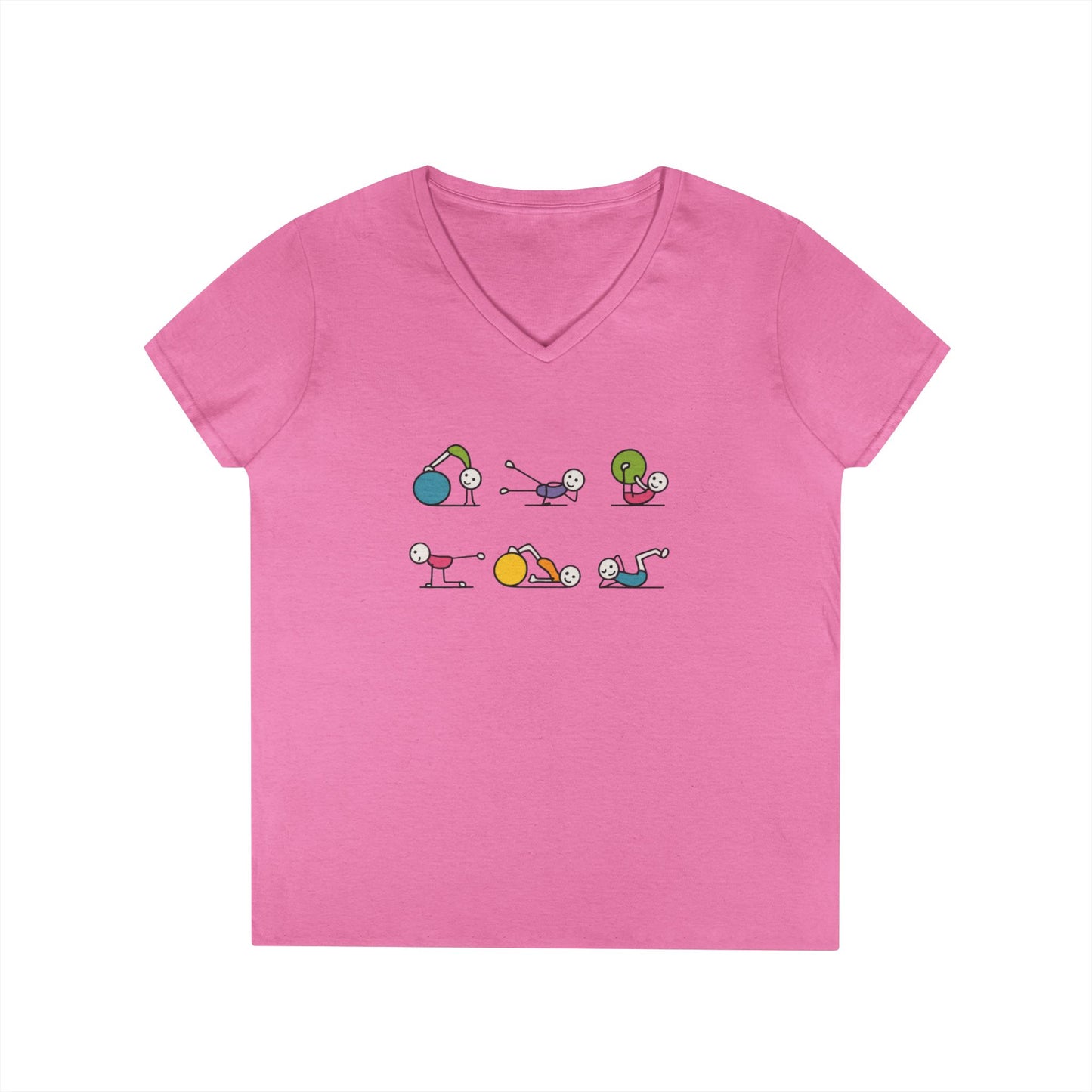 Ladies V-Neck T-Shirt, Fit Fun Pilates Figure Womens T-Shirt, Cute Workout Tee, Funny Yoga Gym Top for Women