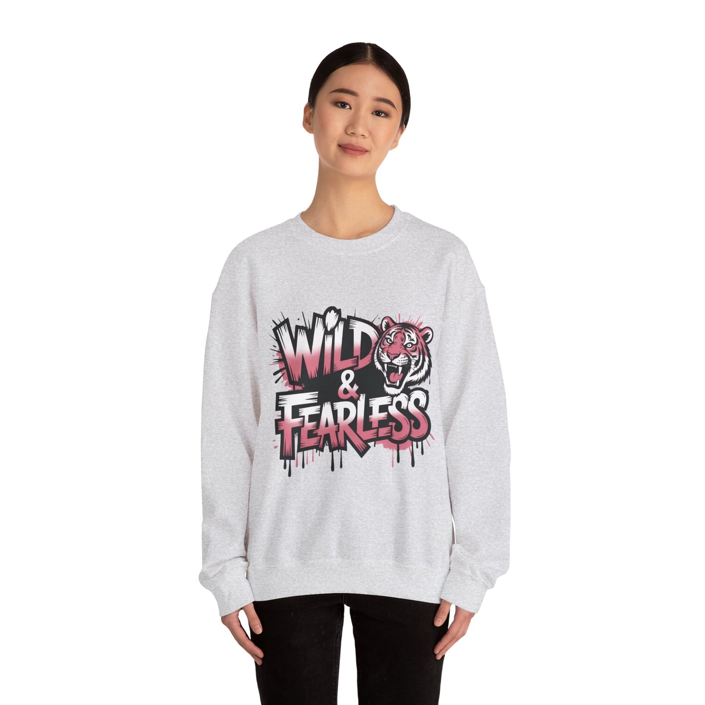 Women's Sweatshirt Wild & Fearless, Tiger Graffiti Graphic Pullover, Bold Urban Streetwear Top