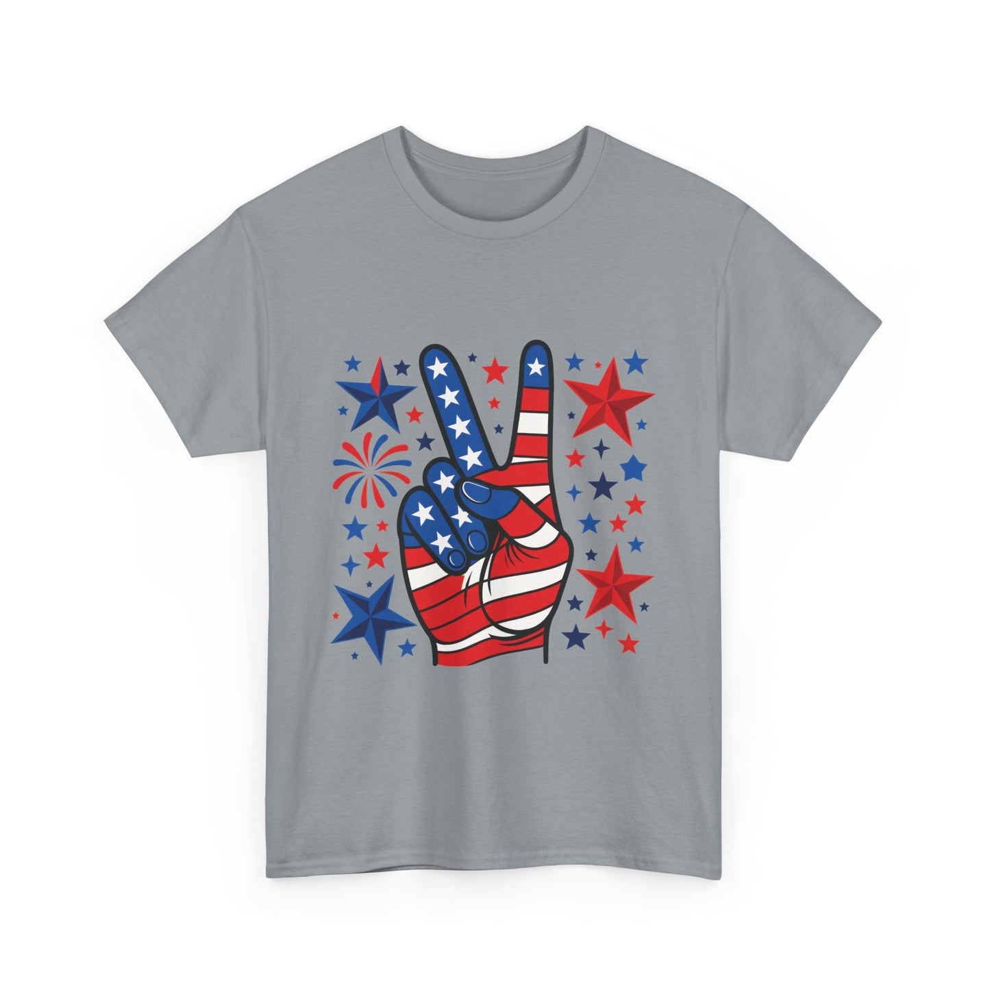 Patriotic Peace Hand Unisex Heavy Cotton Tee - Ideal for July 4th, Independence Day, Celebrations, Casual Wear, Everyday Style